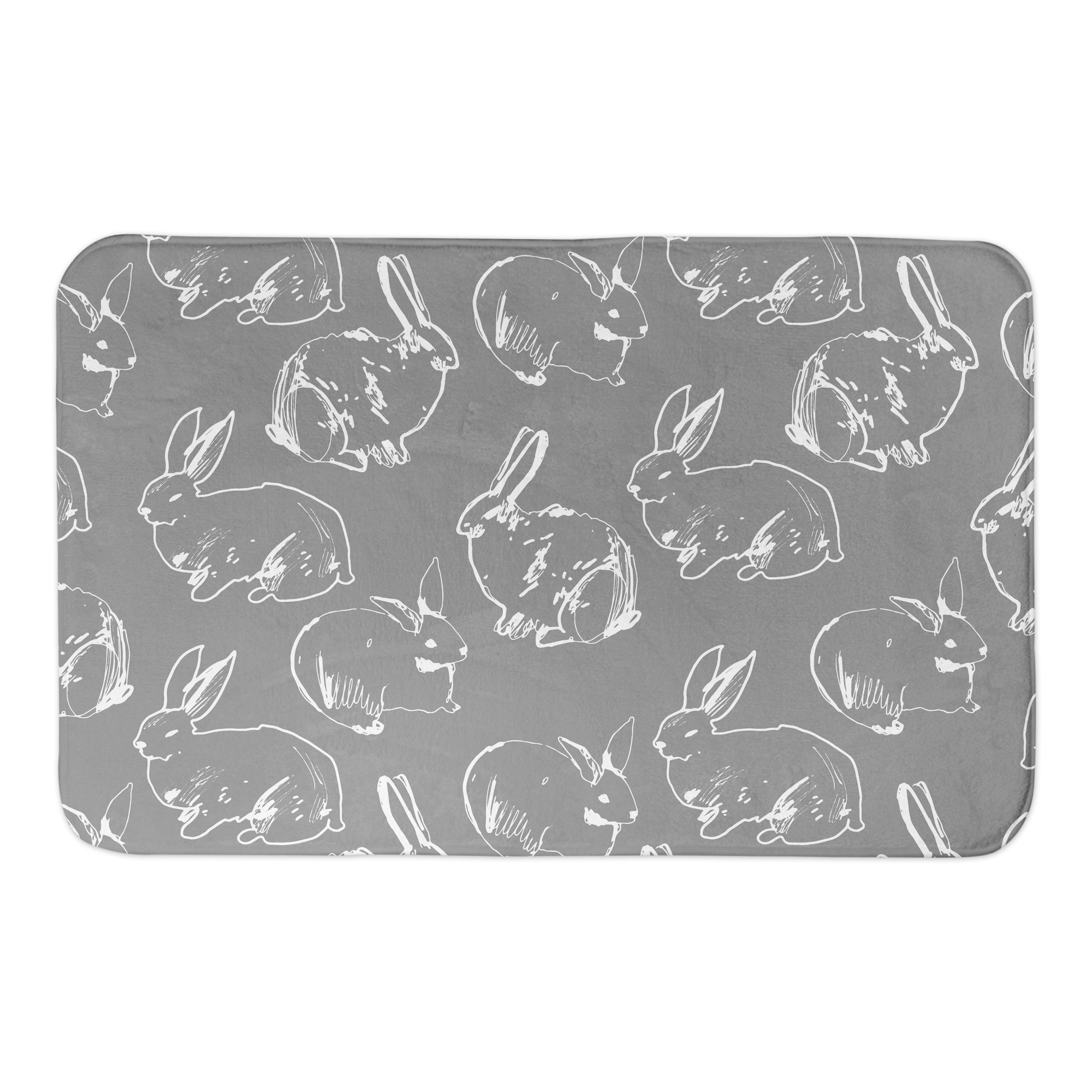 Gray Bunny Sketch 34x21 Bath Mat