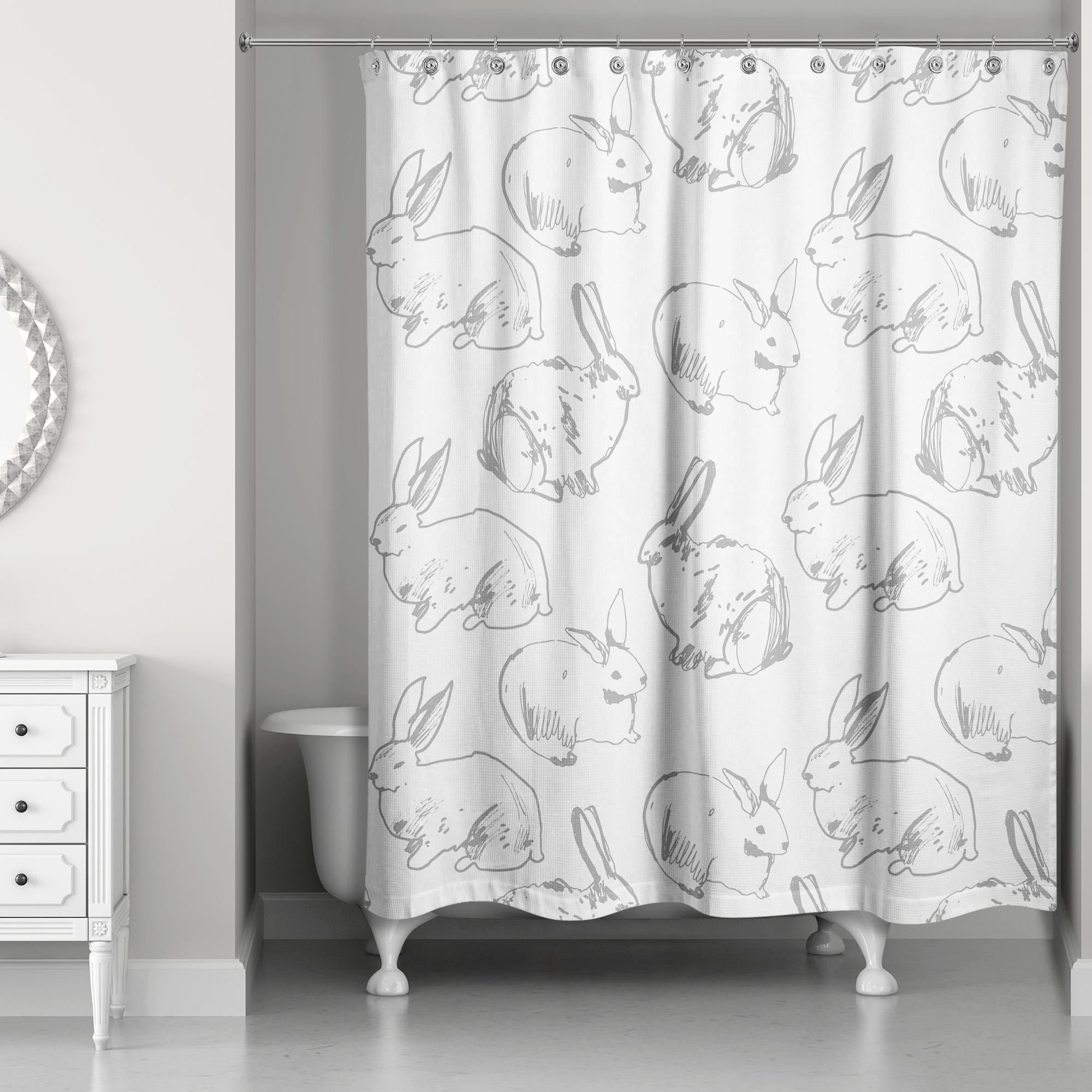 Gray Bunny Sketch 71x74 Shower Curtain