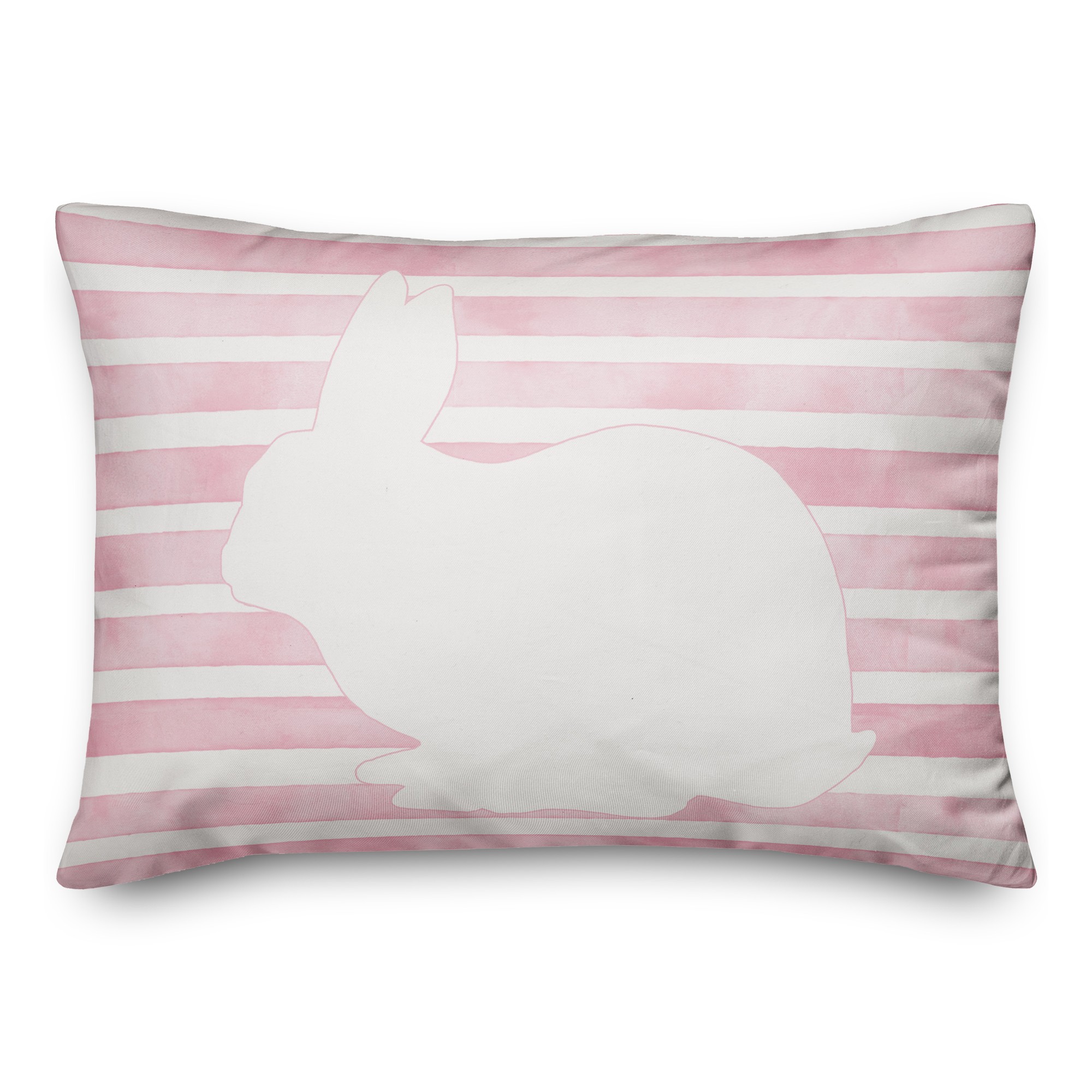 White Rabbit with Pink Watercolor Stripes 14x20 Spun Poly Pillow