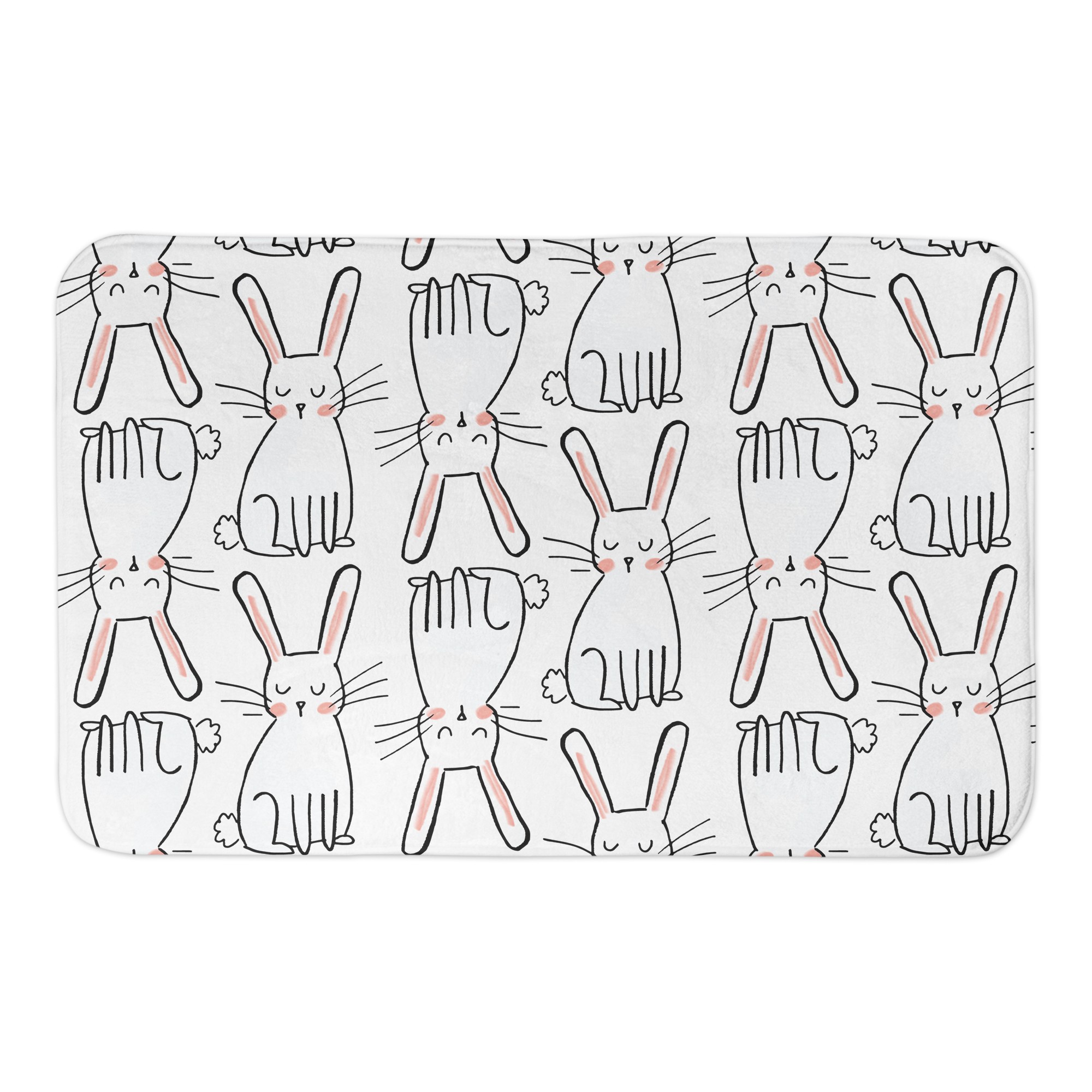 Cute White Rabbit Pattern 34x21 Bath Mat