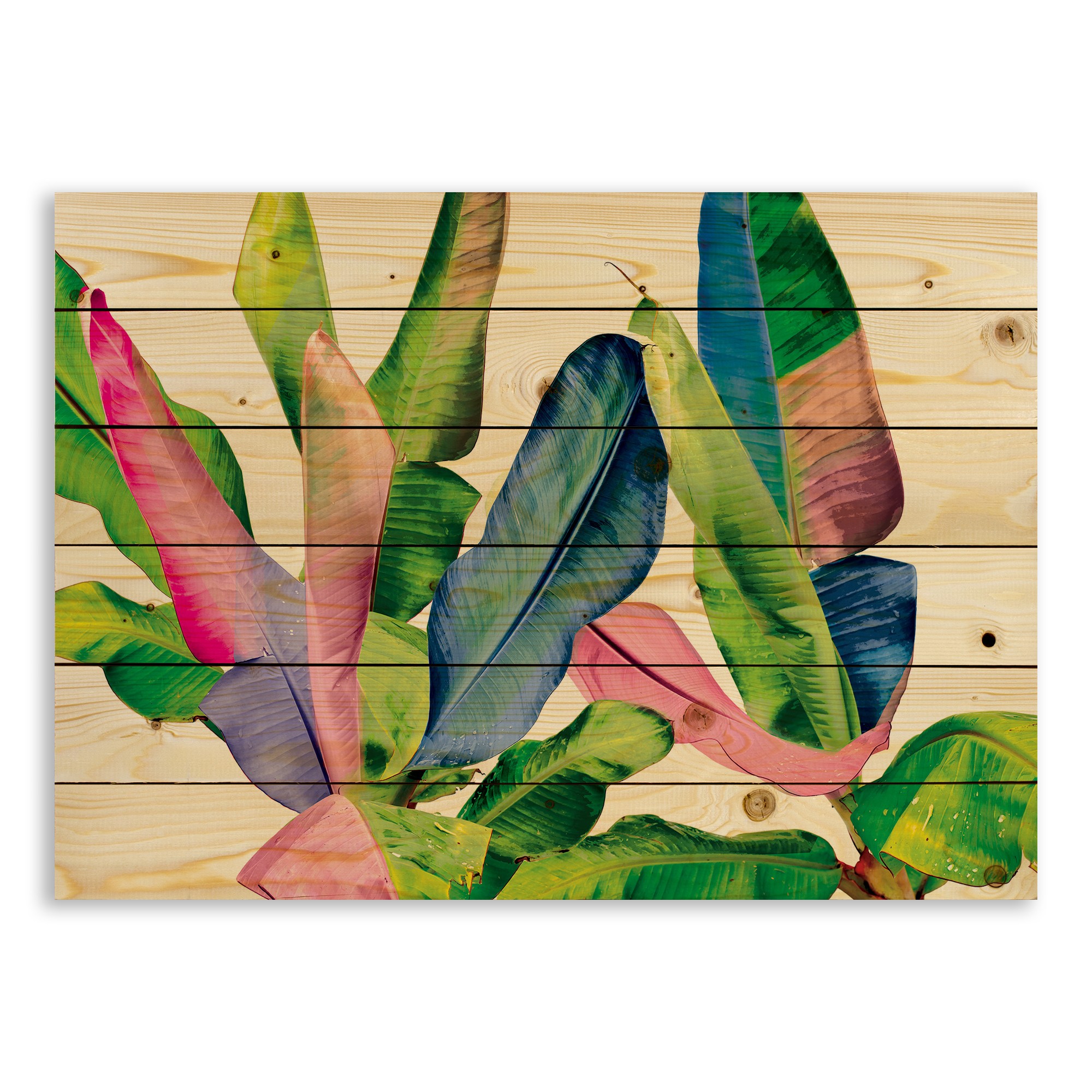 Colorful Banana Leaves 30x21 Pallet Wood Art