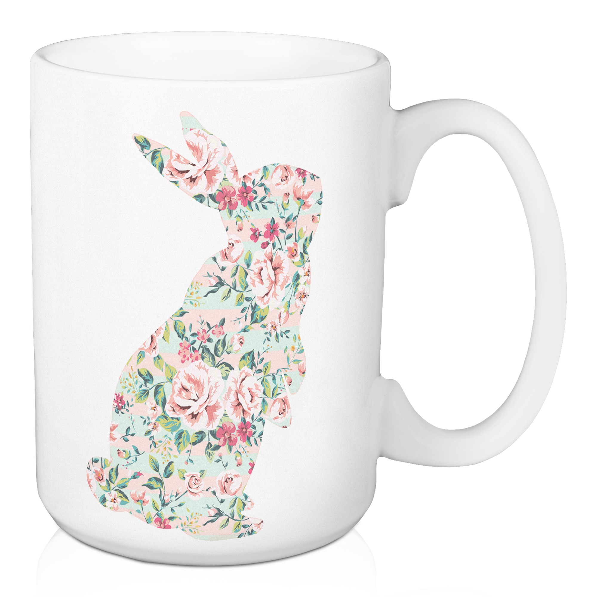 Standing Floral Bunny Pink Mint 15 oz Mug