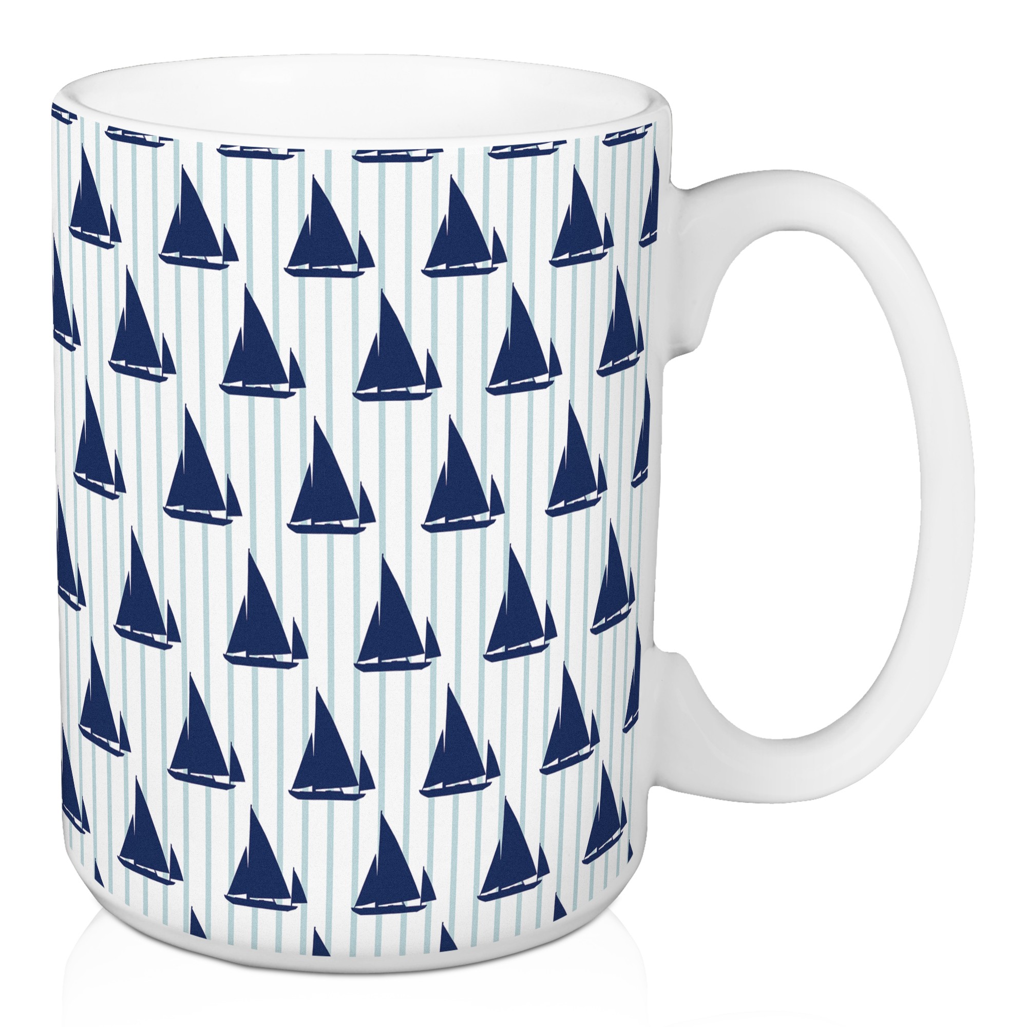 Blue Sail Boat Pattern 15 oz Mug