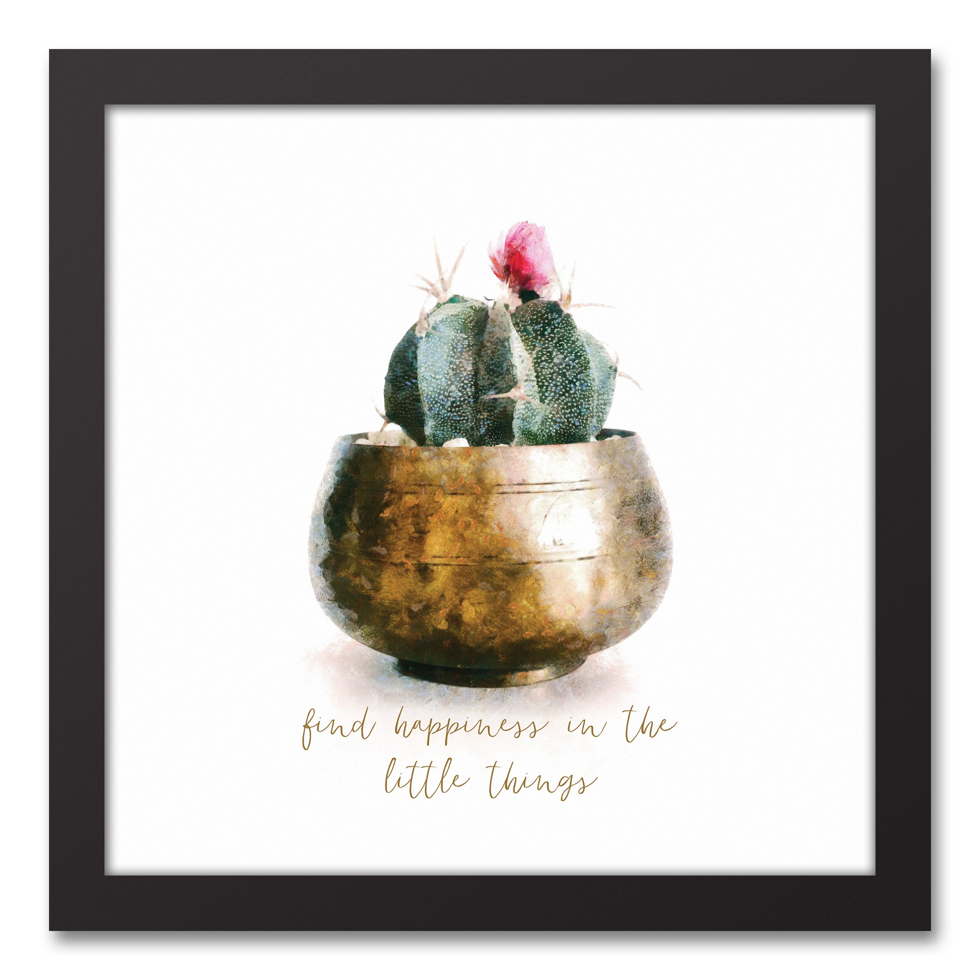 Find Happiness in the Little Things Cactus 12x12 Black Framed Canvas