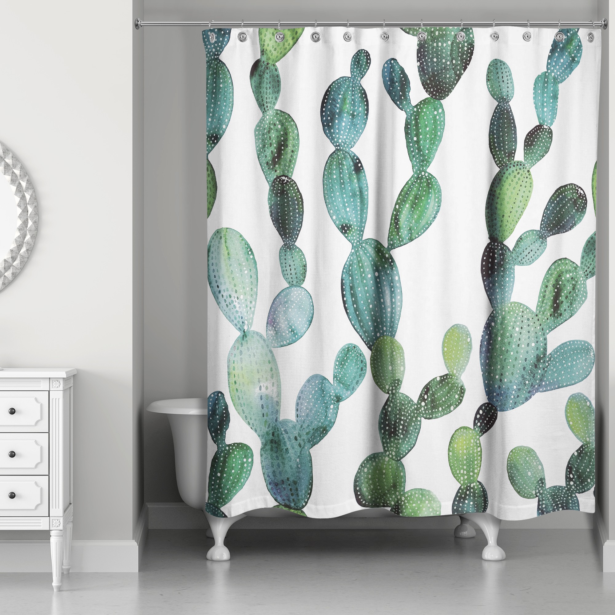 Watercolor Cactus 71x74 Shower Curtain