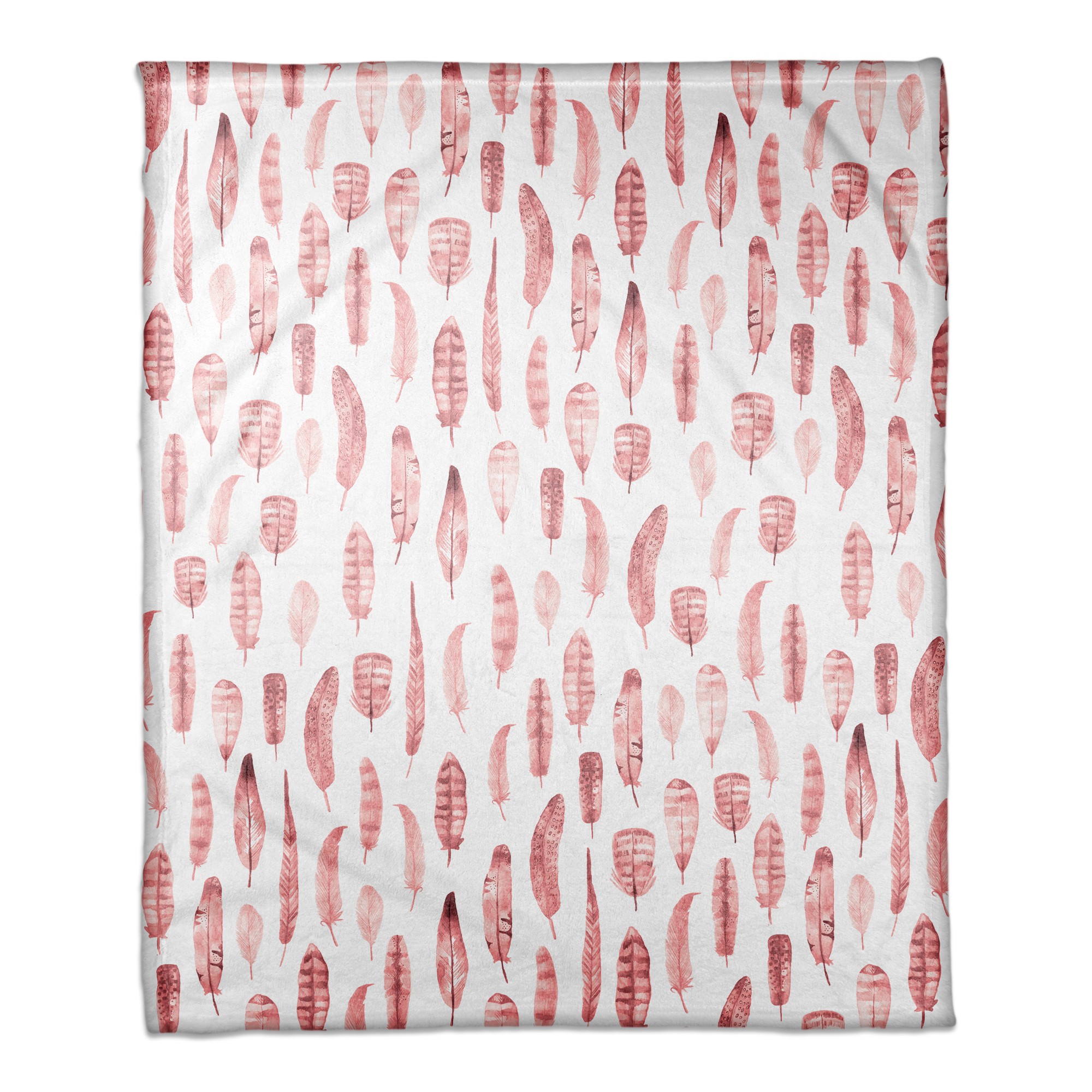 Watercolor Feathers 50x60 Coral Fleece Blanket