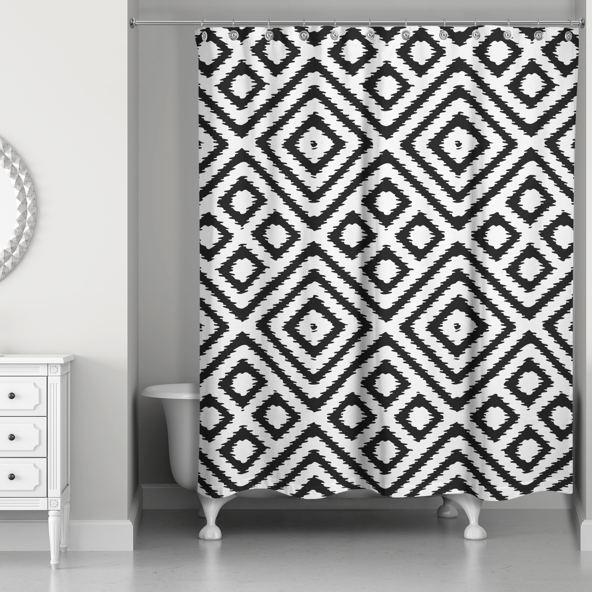 Black and White Diamond Pattern 71x74 Shower Curtain