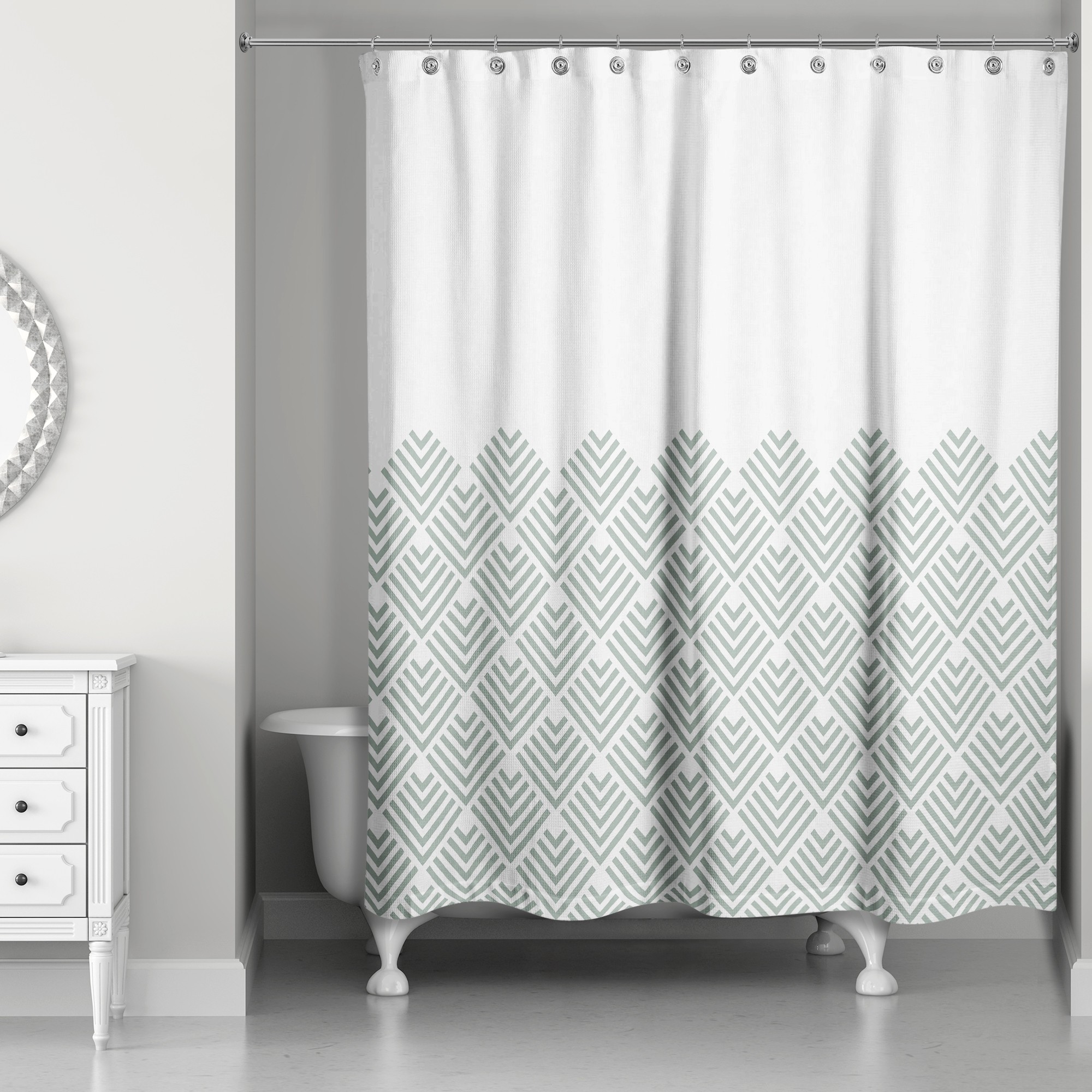 Sage Diamond Pattern 71x74 Shower Curtain