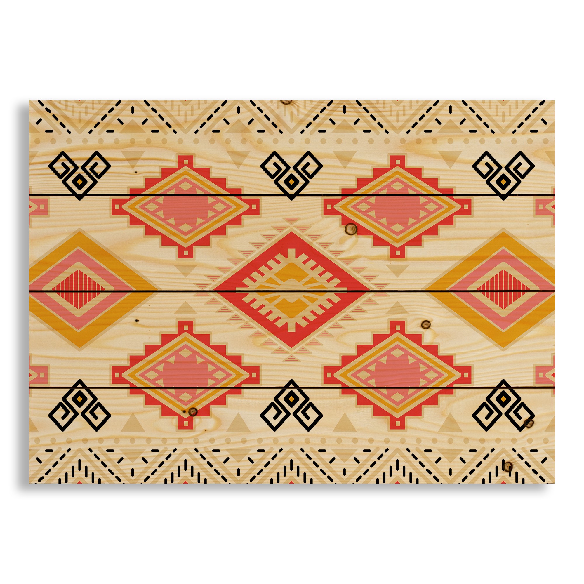 Coral and Mustard Tribal Pattern 20x14 Pallet Wood Art
