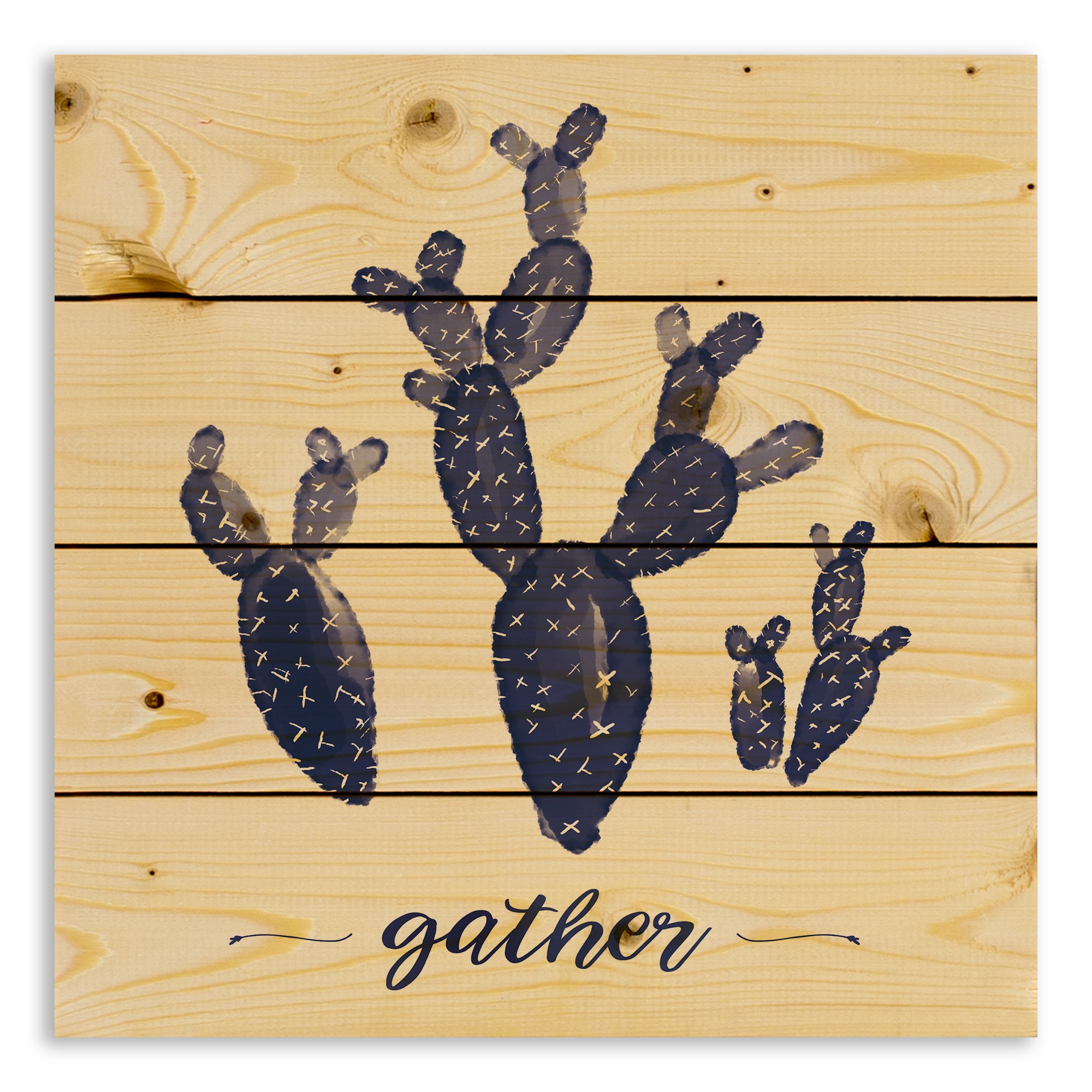 Blue Cactus Gather 14x14 Pallet Wood Art