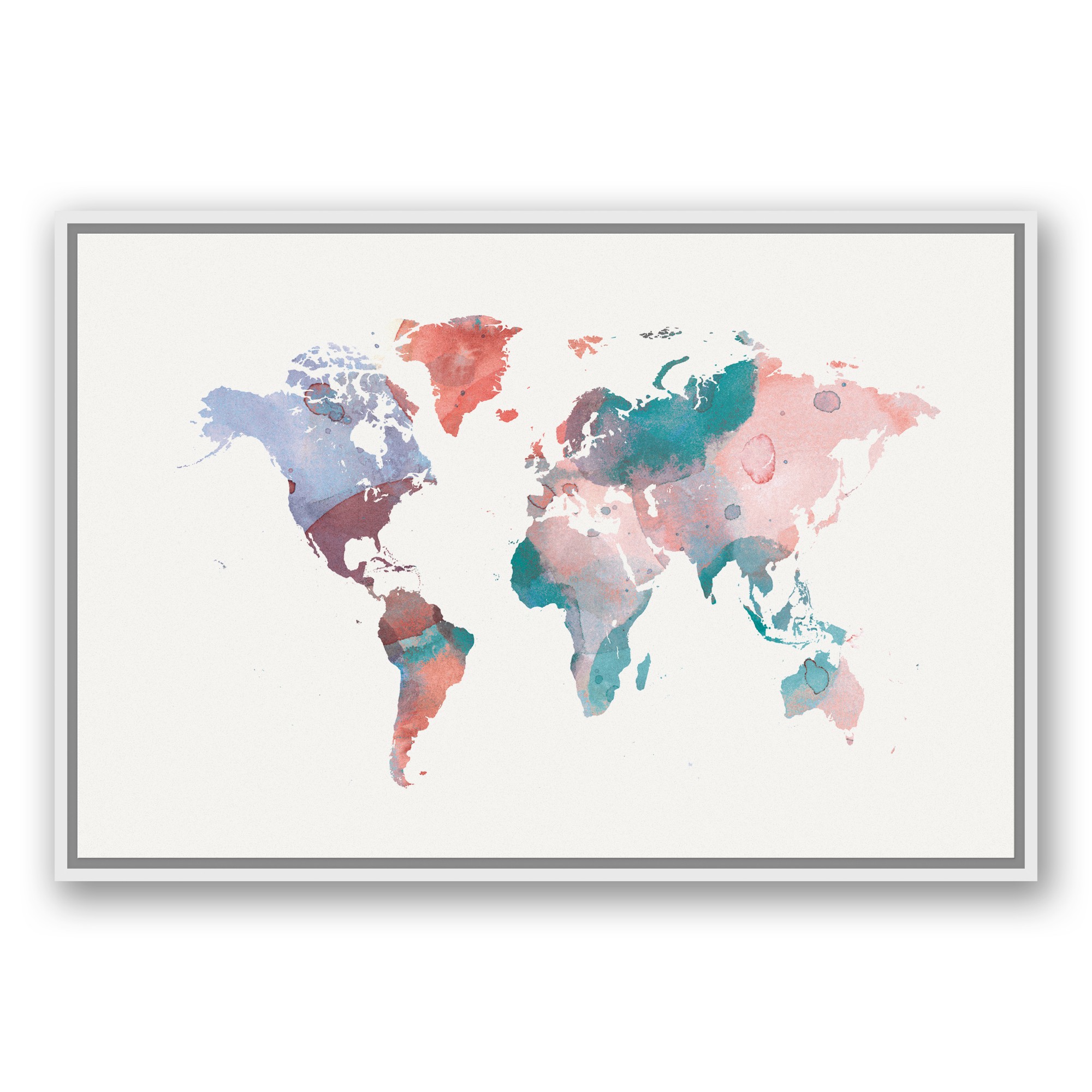 Jewel Tones World Map 24x36 White Floating Framed Canvas