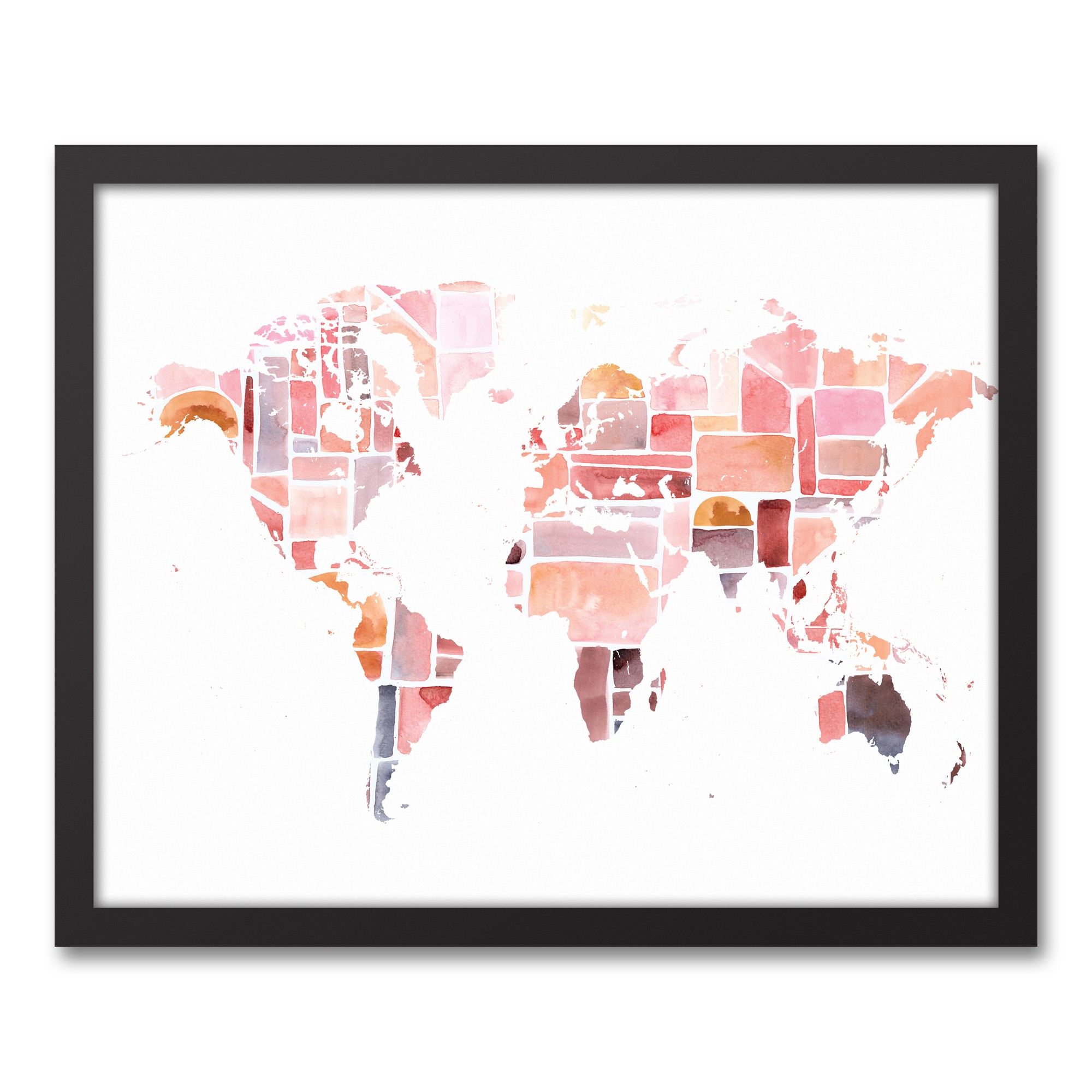 Pink World Map 16x20 Black Framed Canvas