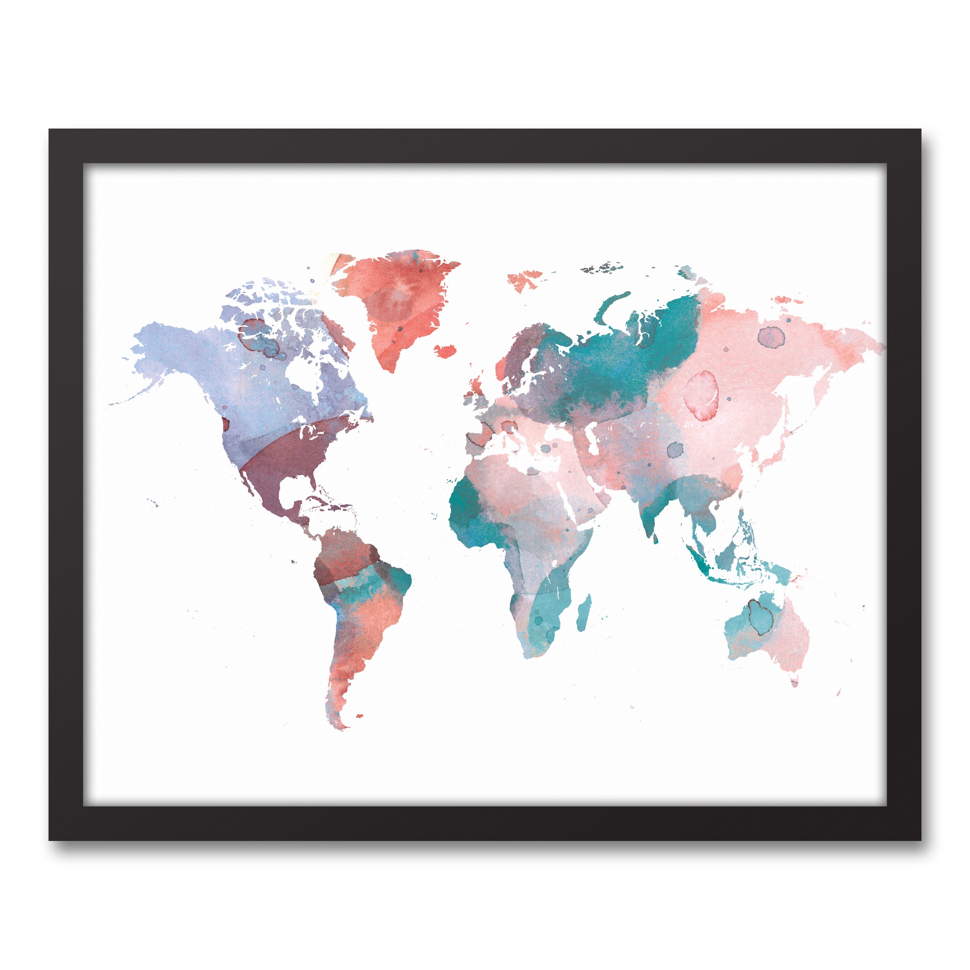 Jewel Tones World Map 16x20 Black Framed Canvas