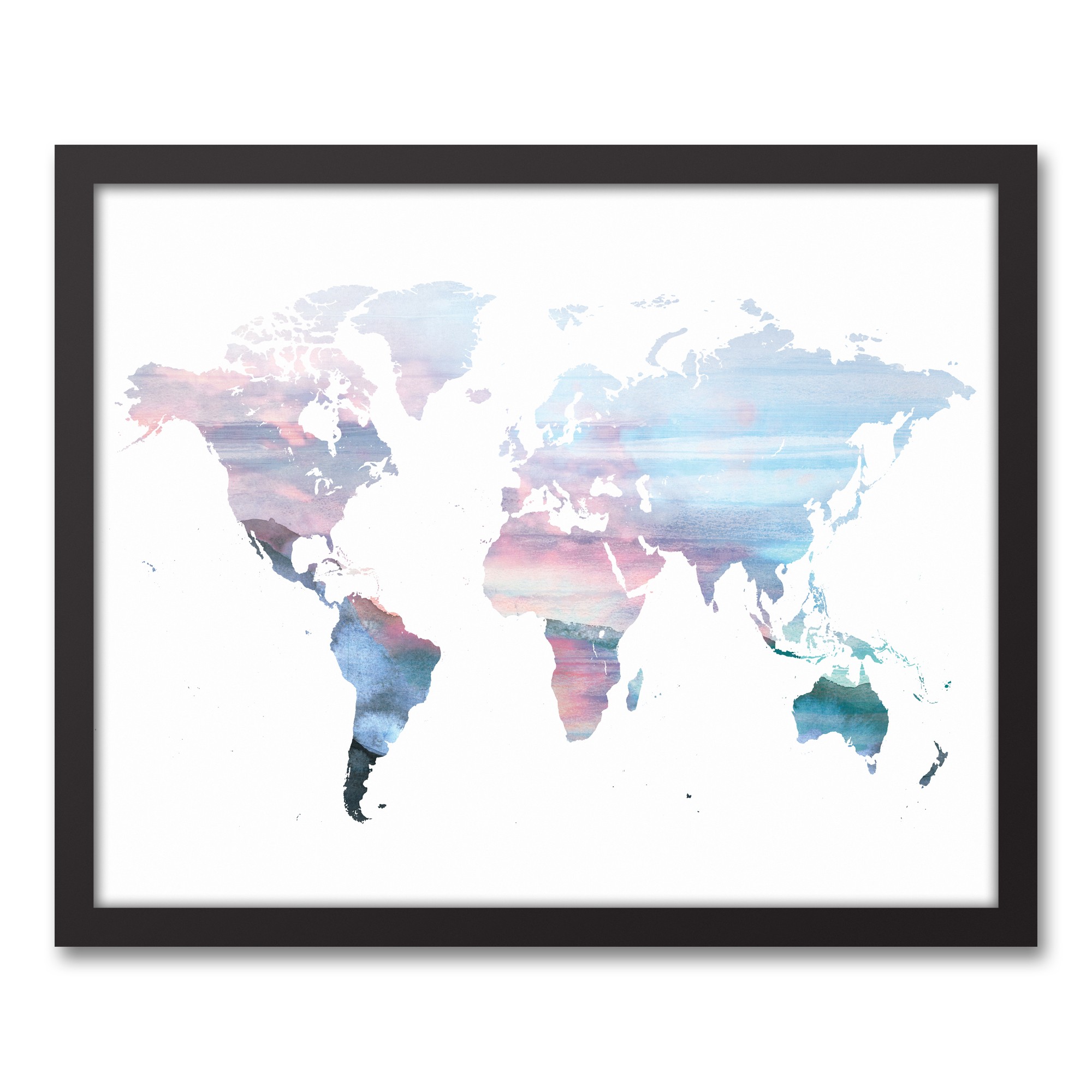 Pastel World Map 16x20 Black Framed Canvas