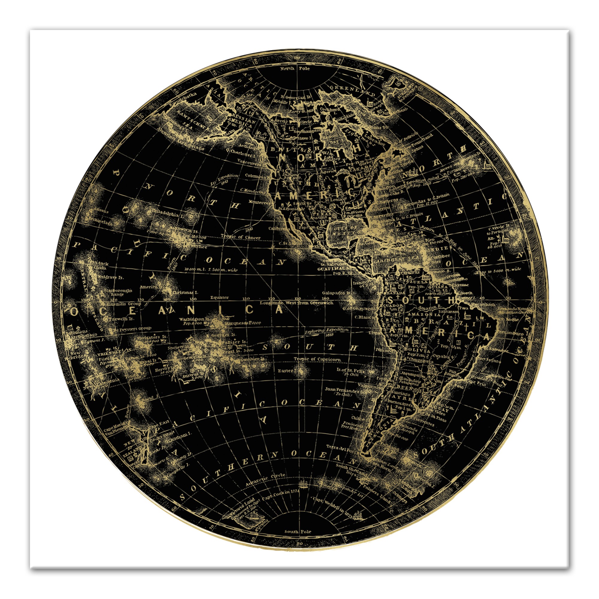Globe Circle Print 2 24x24 Canvas Wall Art