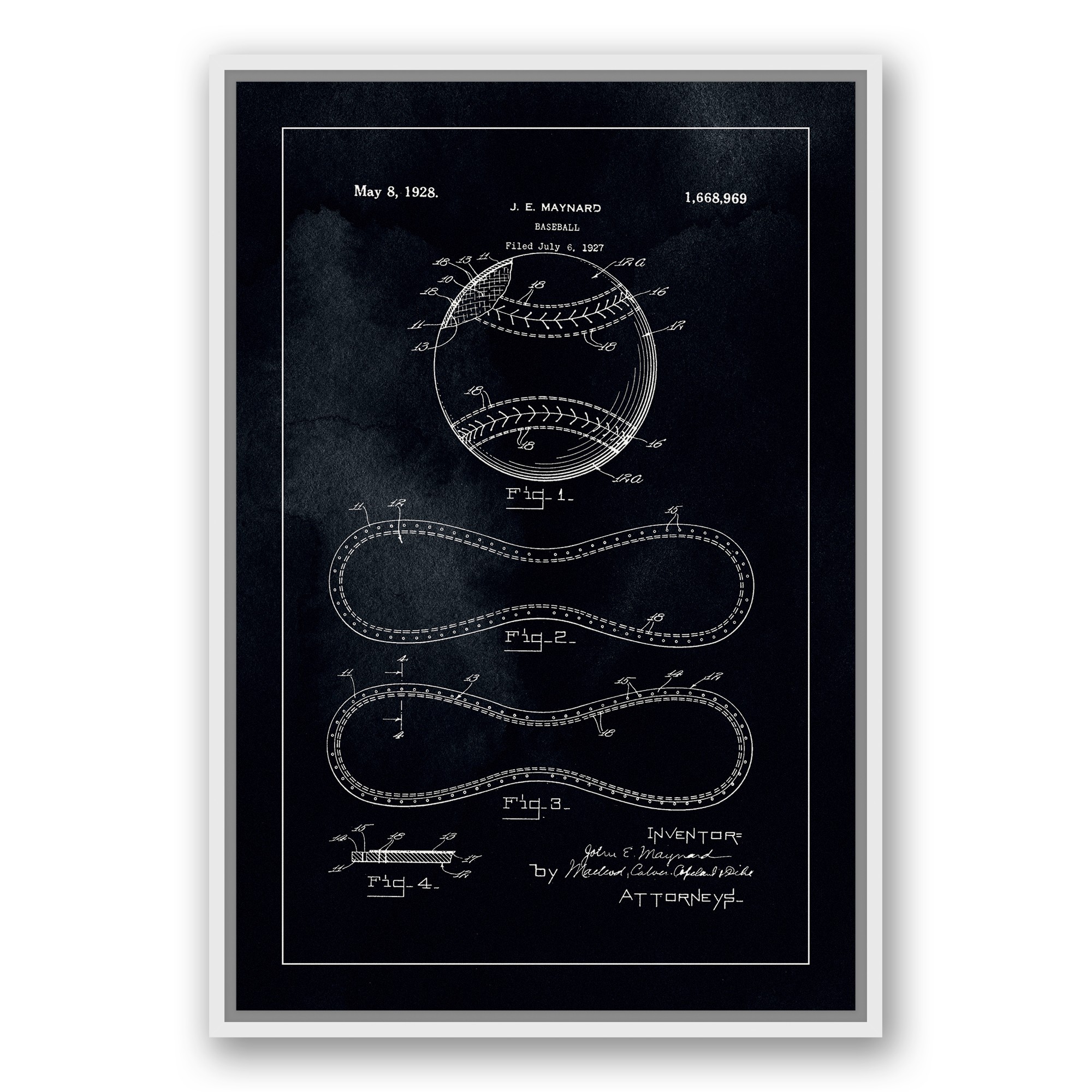 Baseball Patent Print 1928 20x30 Black Floating Framed Canvas