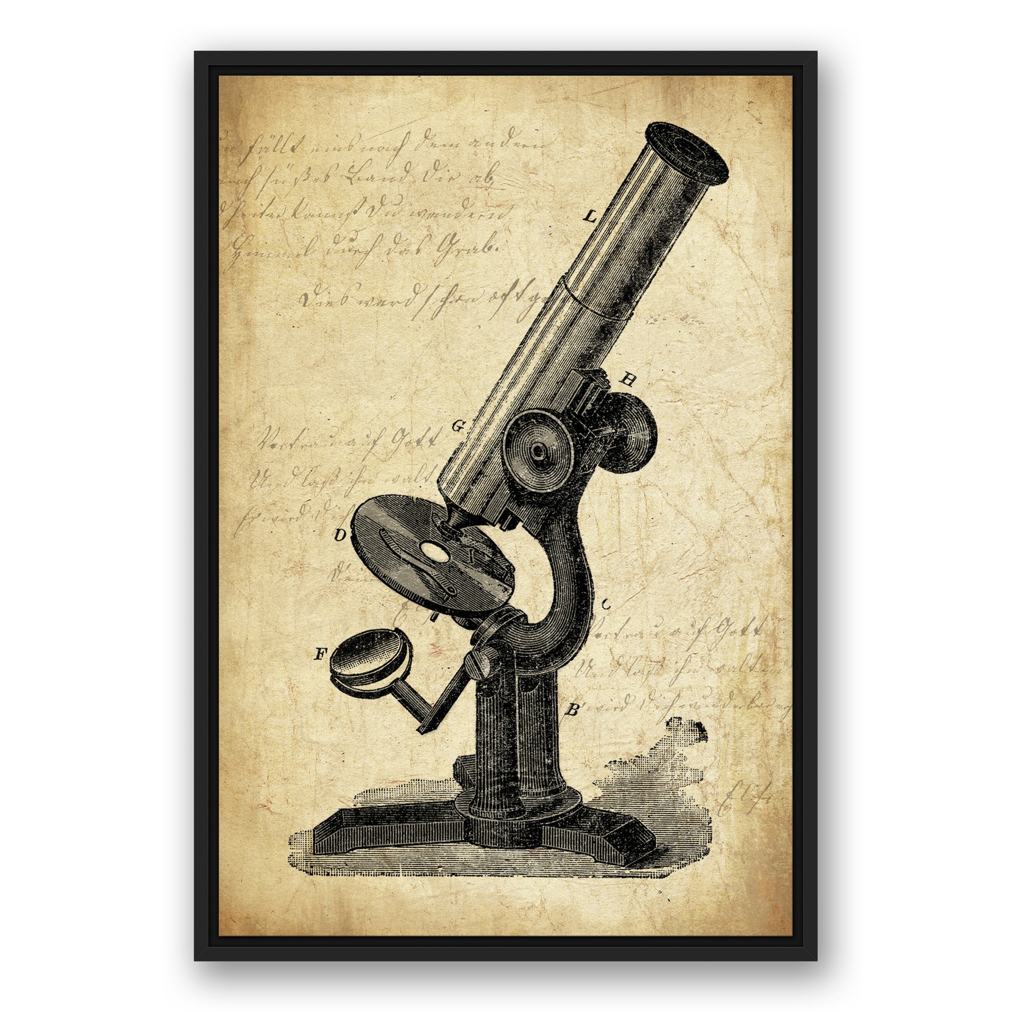 Vintage Telescope 20x30 Black Floating Framed Canvas