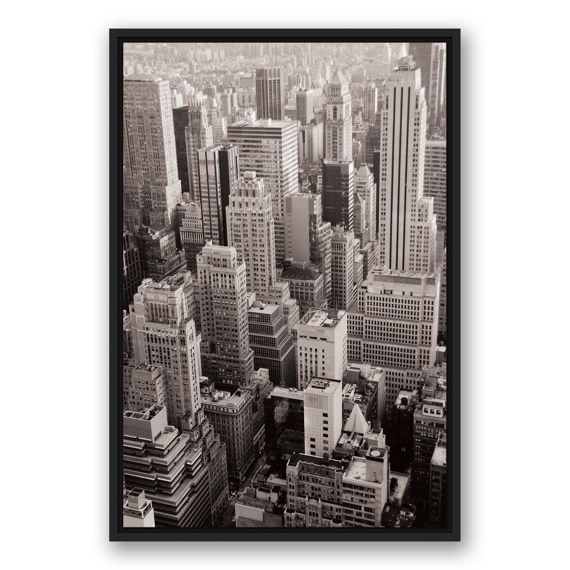 Black & White NYC Rooftops Photograph 20x30 Black Floating Framed Canvas