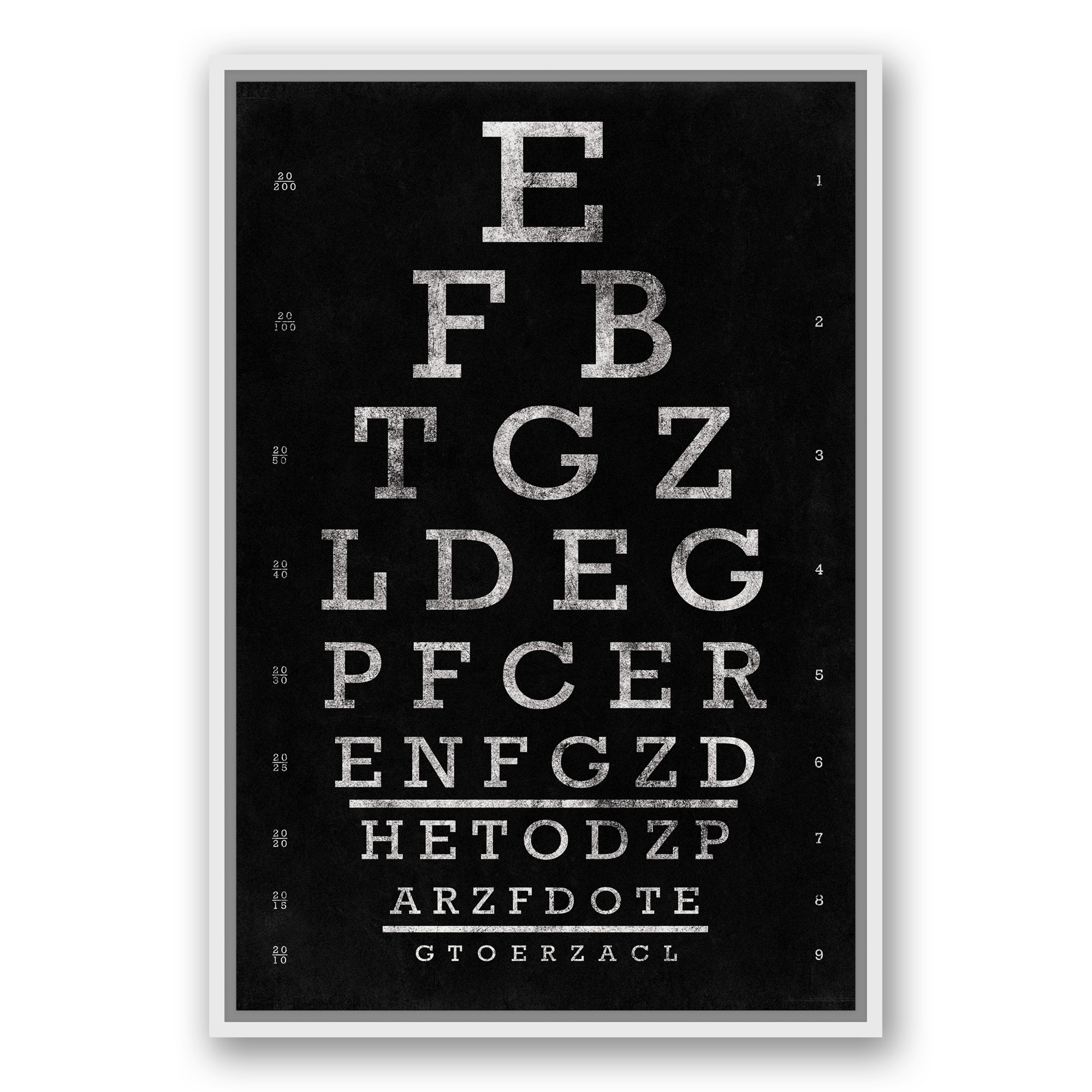 Vintage Eye Chart 20x30 Black Floating Framed Canvas