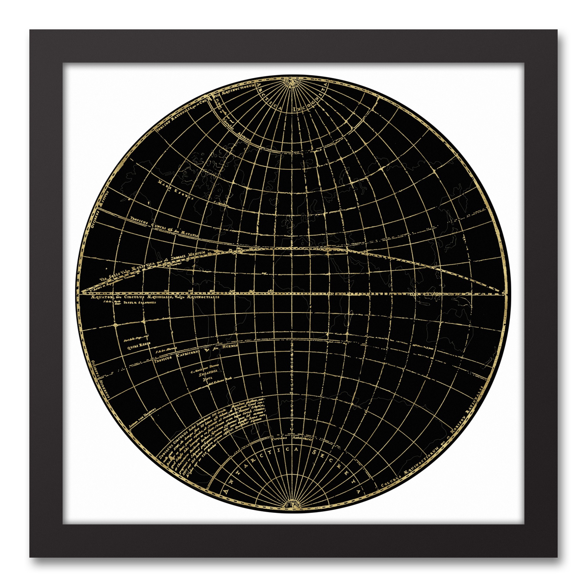 Globe Circle Print 1 12x12 Black Framed Canvas