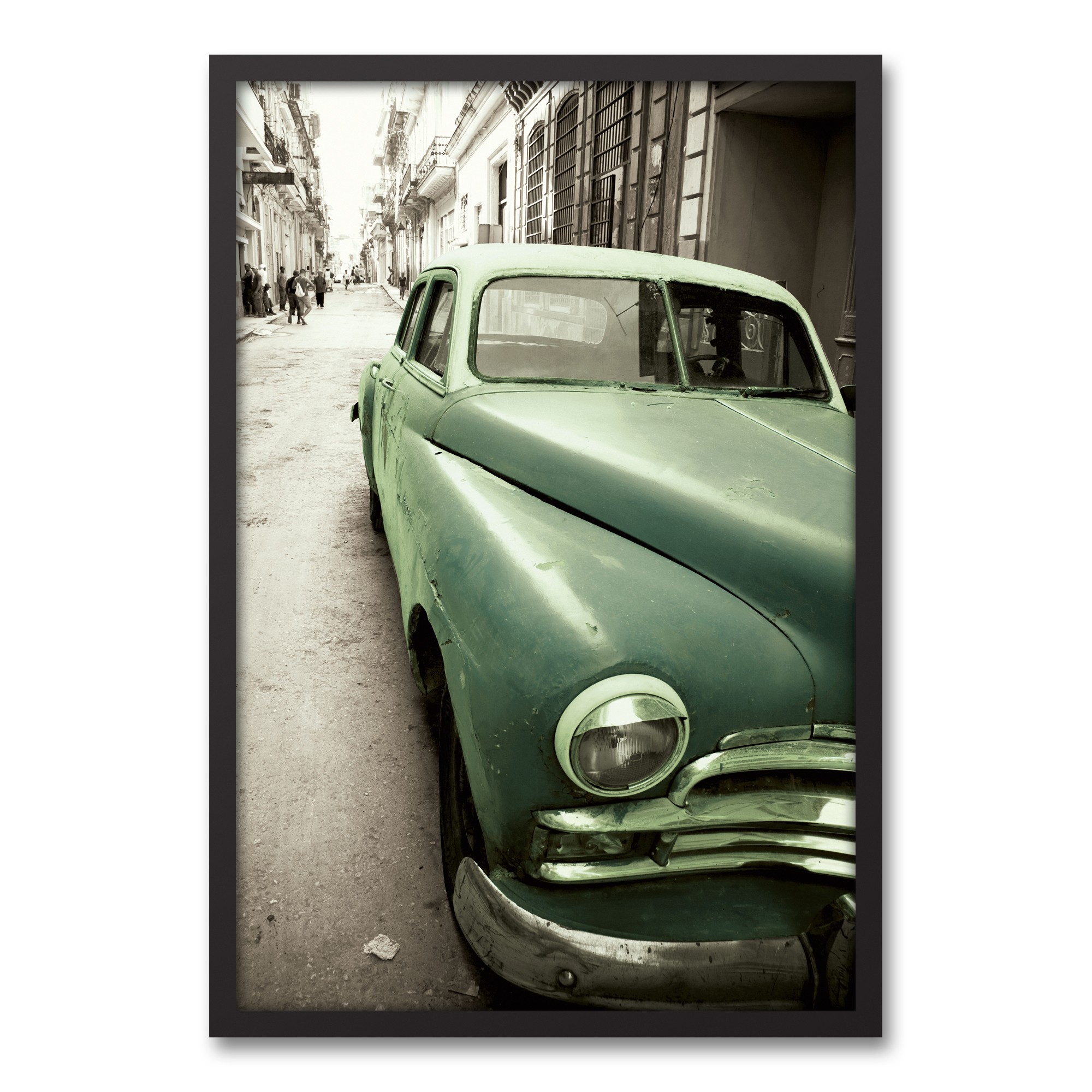 Vintage Green Car 20x30 Black Framed Canvas