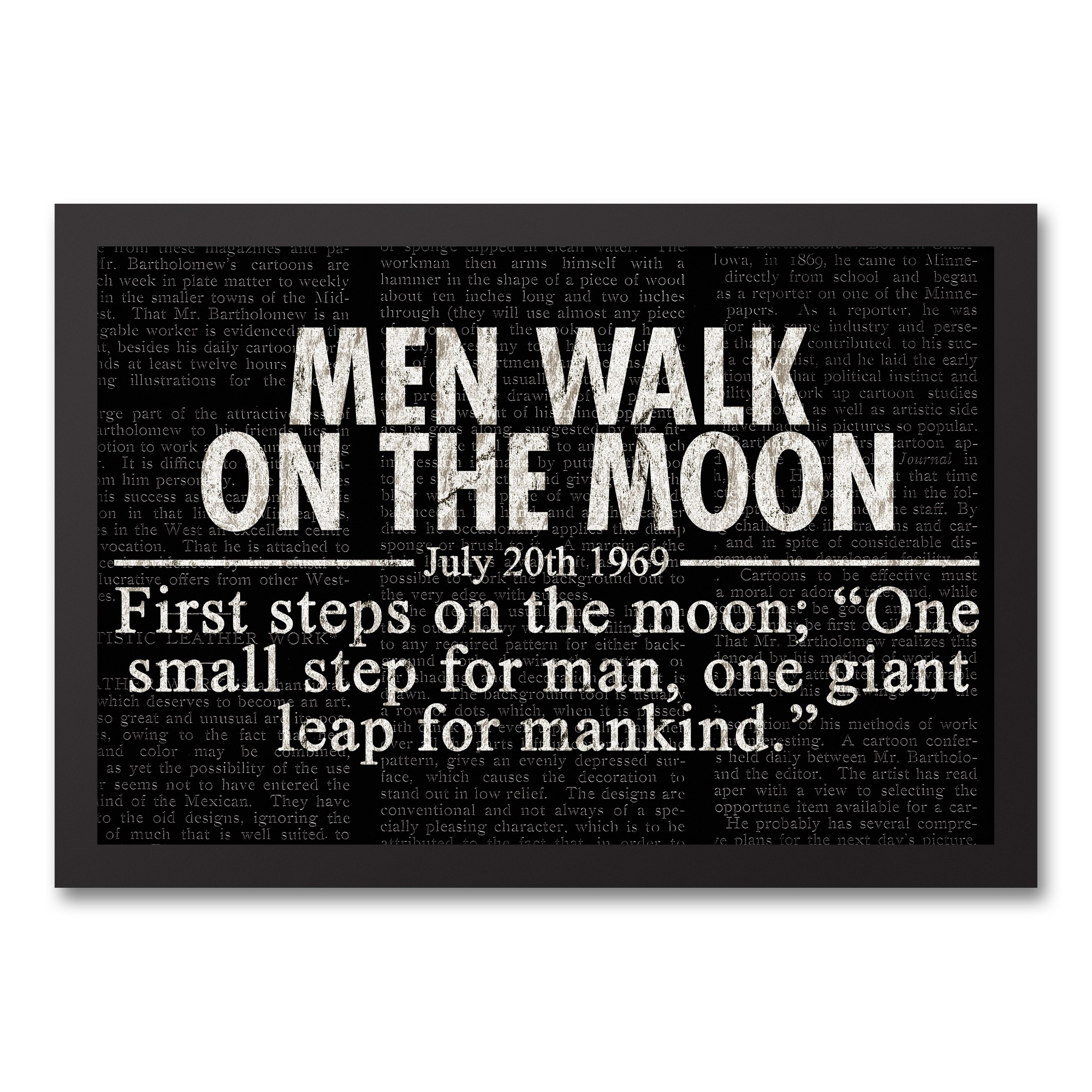Men Walk on the Moon Headline 12x18 Black Framed Canvas