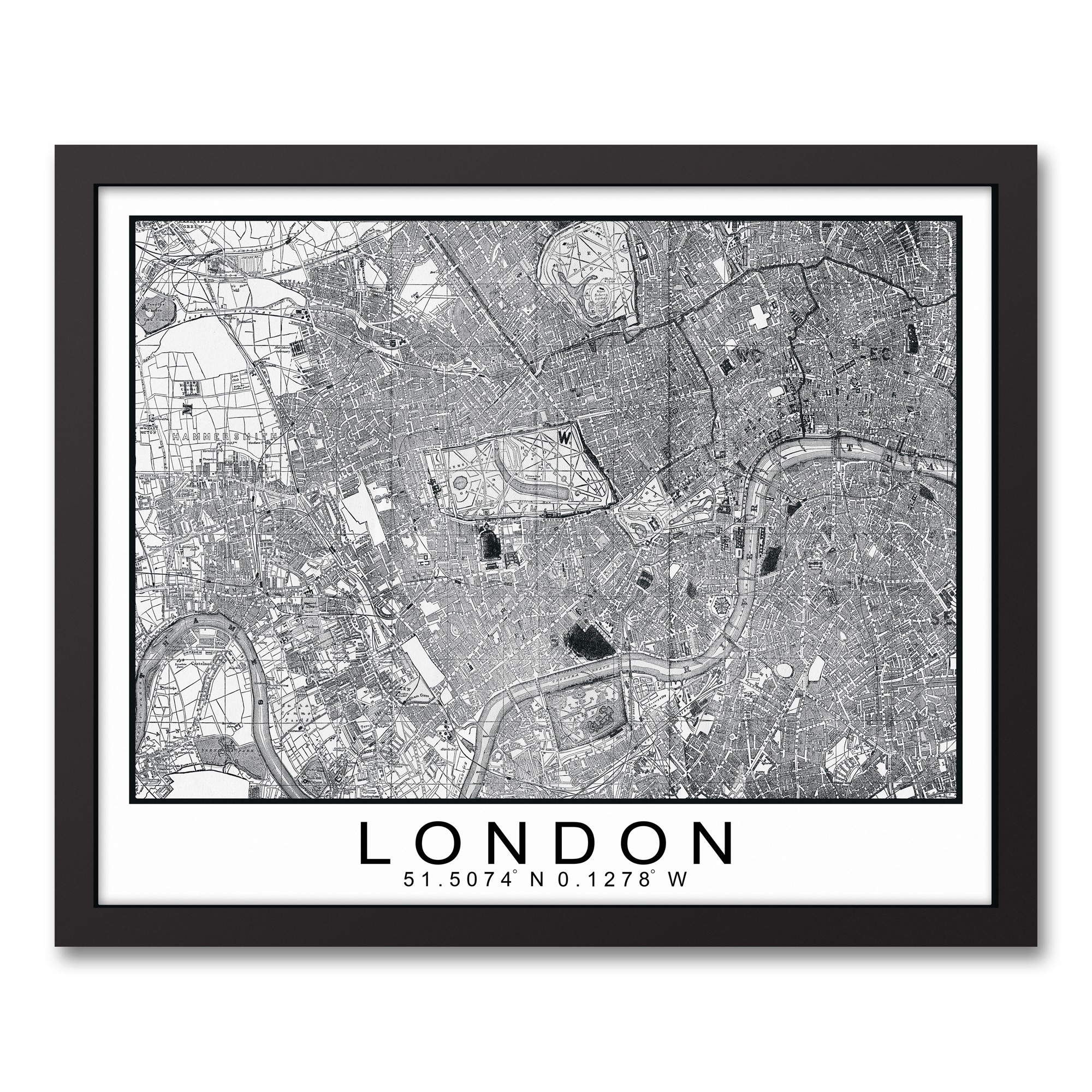 London Map 16x20 Black Framed Canvas