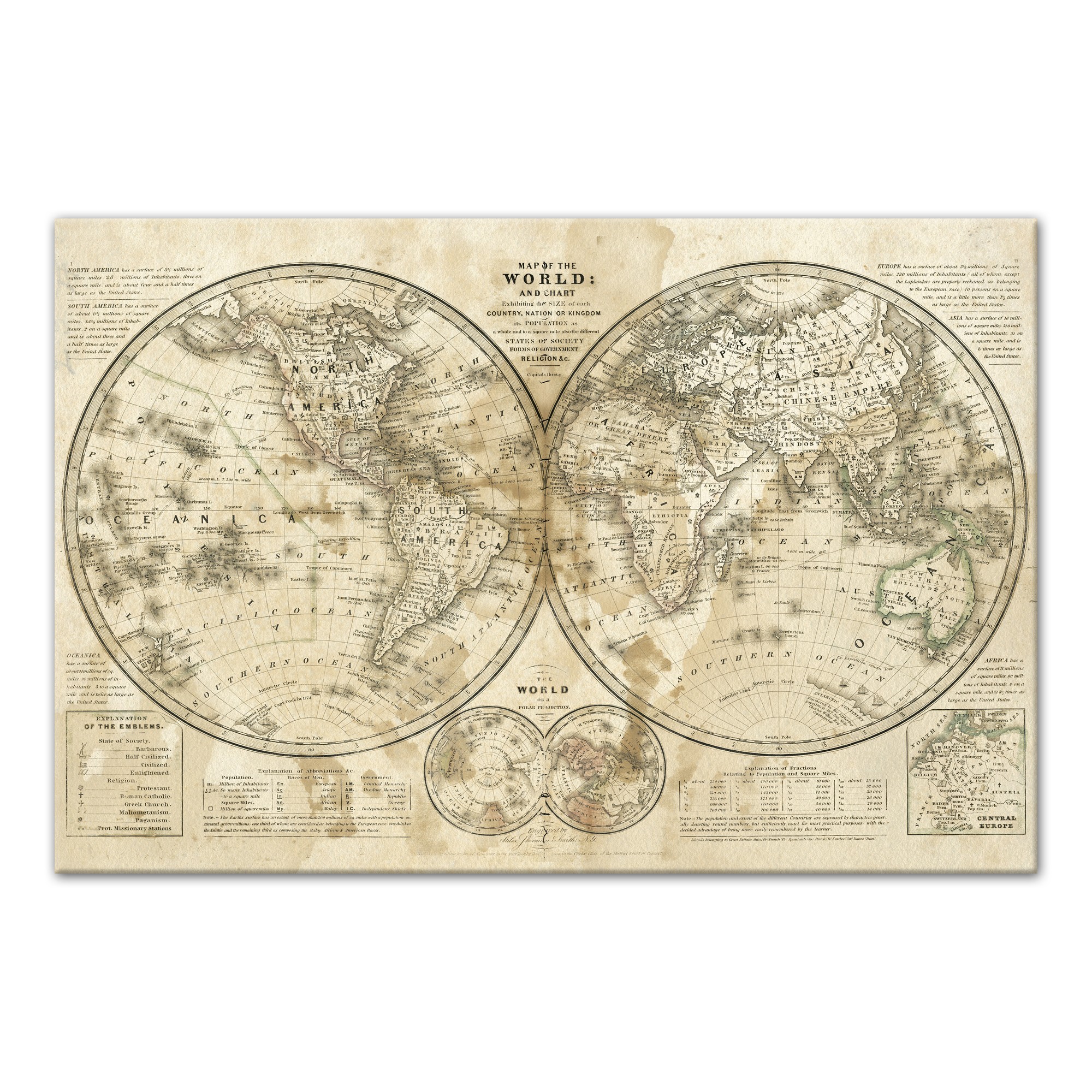 Distressed World Map 20x30 Canvas Wall Art