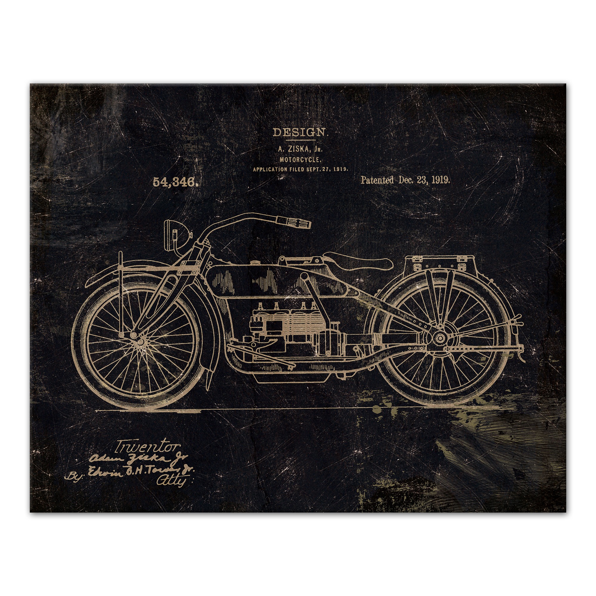 Motorcycle Patent Print 1919 16x20 Canvas Wall Art