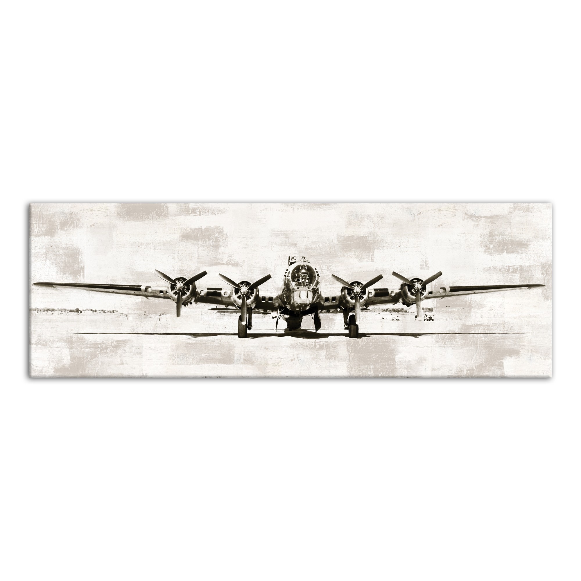 Vintage Distressed White Plane 12x36 Canvas Wall Art
