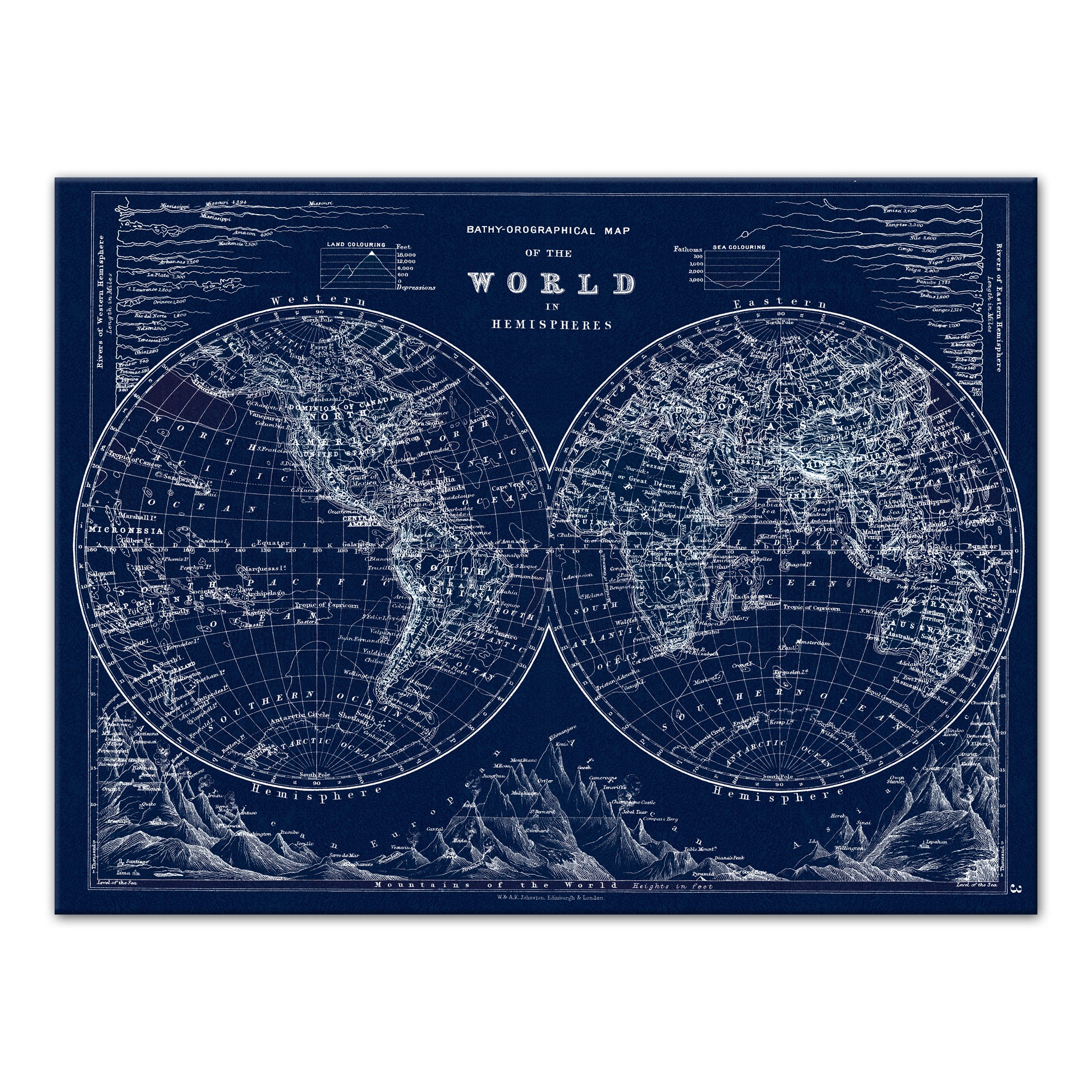Hemispheres Blueprint 30x40 Canvas Wall Art