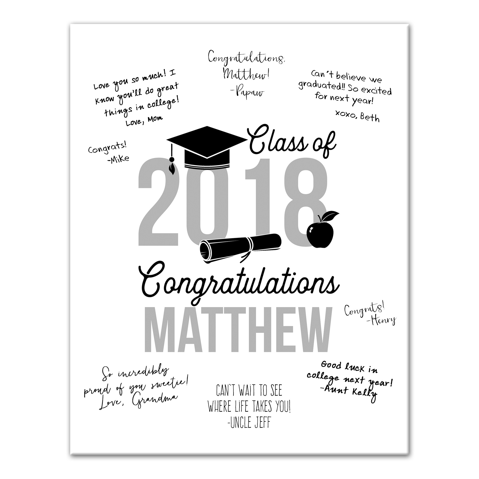 Graduation Cap and Diploma 11x14 Personalized Canvas Wall Art