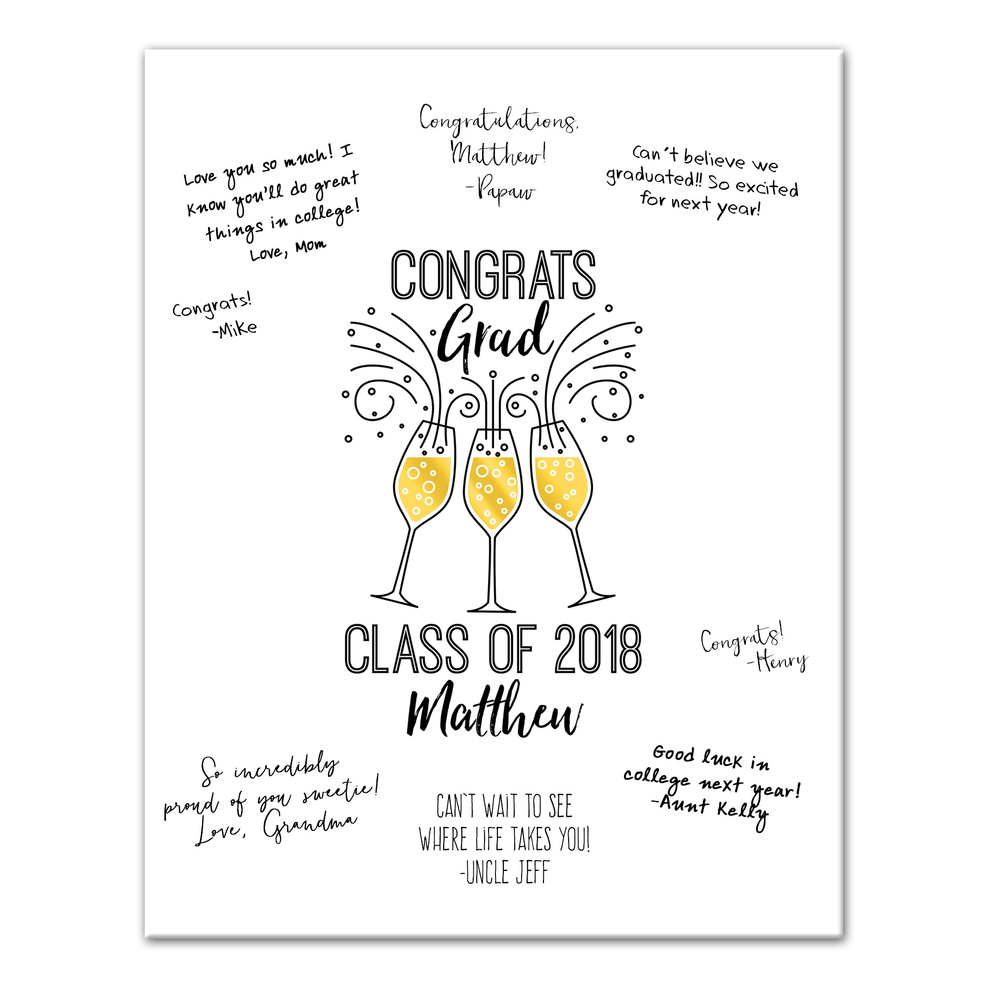 Congrats Grad Champange Glasses 11x14 Personalized Canvas Wall Art