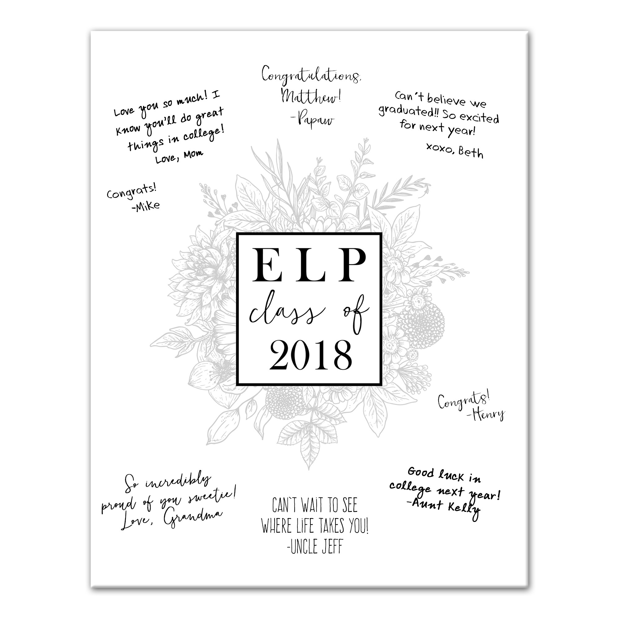 Floral Graduation 11x14 Personalized Canvas Wall Art