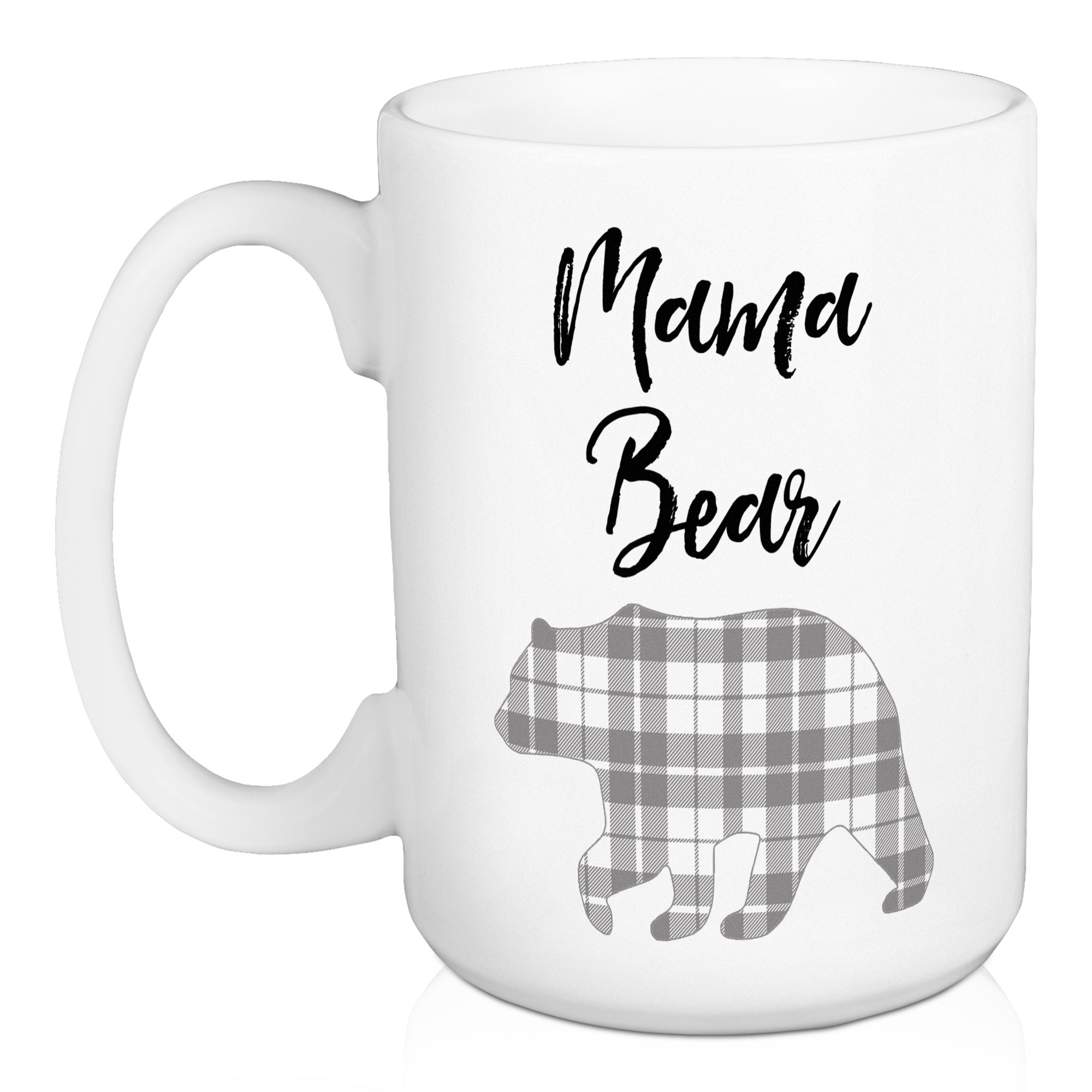 Mama Bear Gray Plaid 15 oz Mug