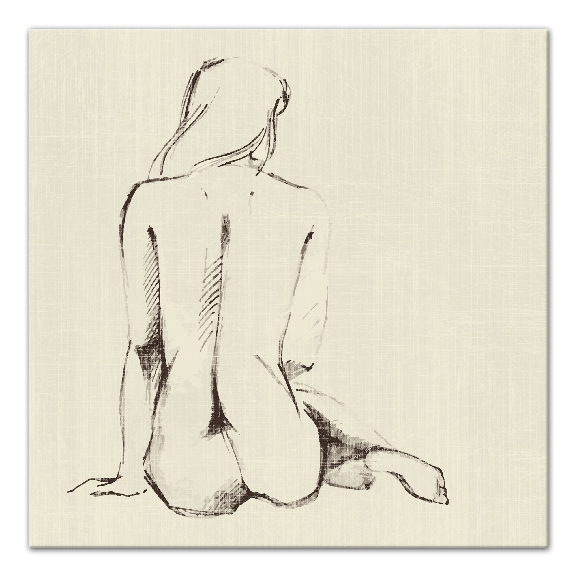 Seated Nude Woman Sketch 20x20 Canvas Wall Art