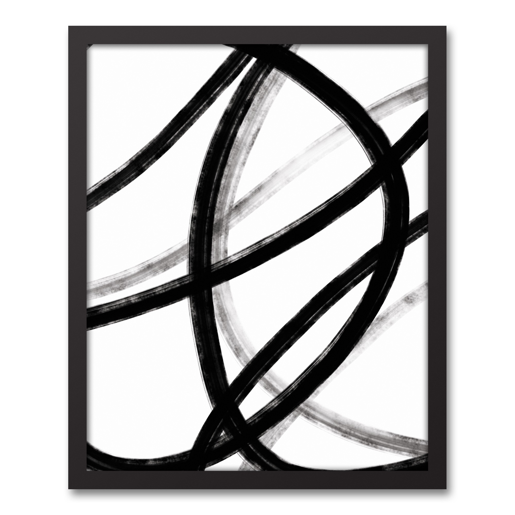 Loops Black and White Abstract 16x20 Black Framed Canvas