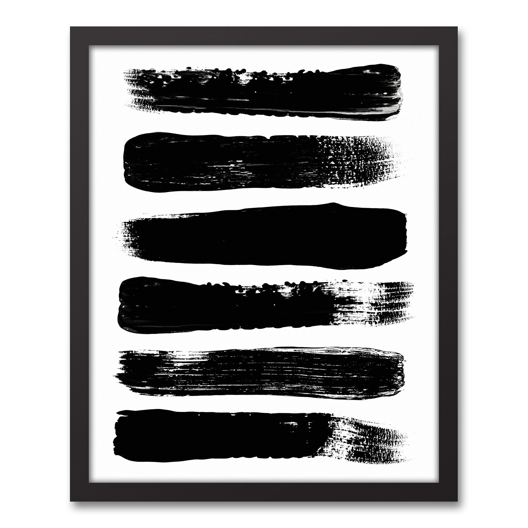Paint Strokes Black and  White Abstract 16x20 Black Framed Canvas