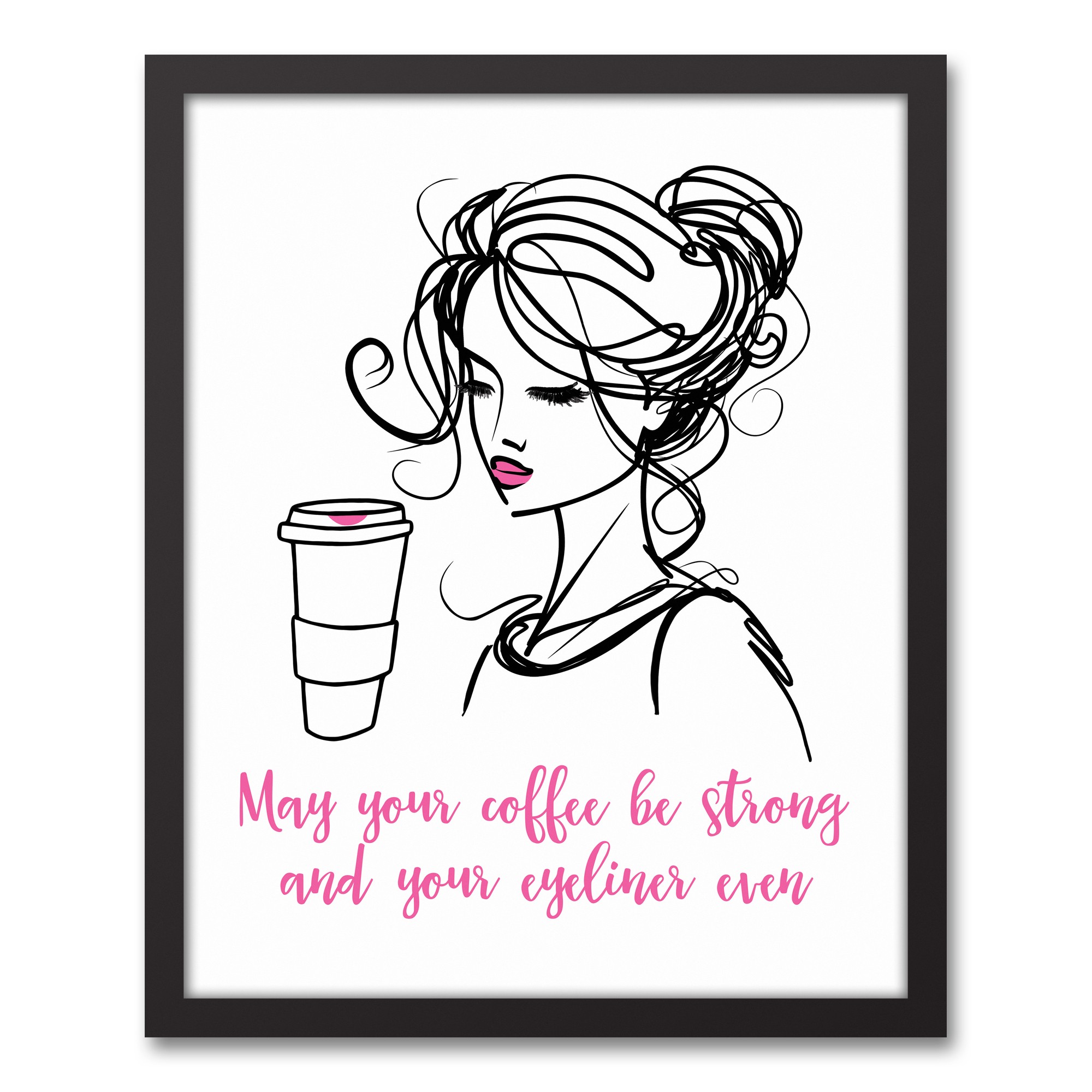 May Your Coffee Be Strong and Your Eyeliner Even 16x20 Black Framed Canvas