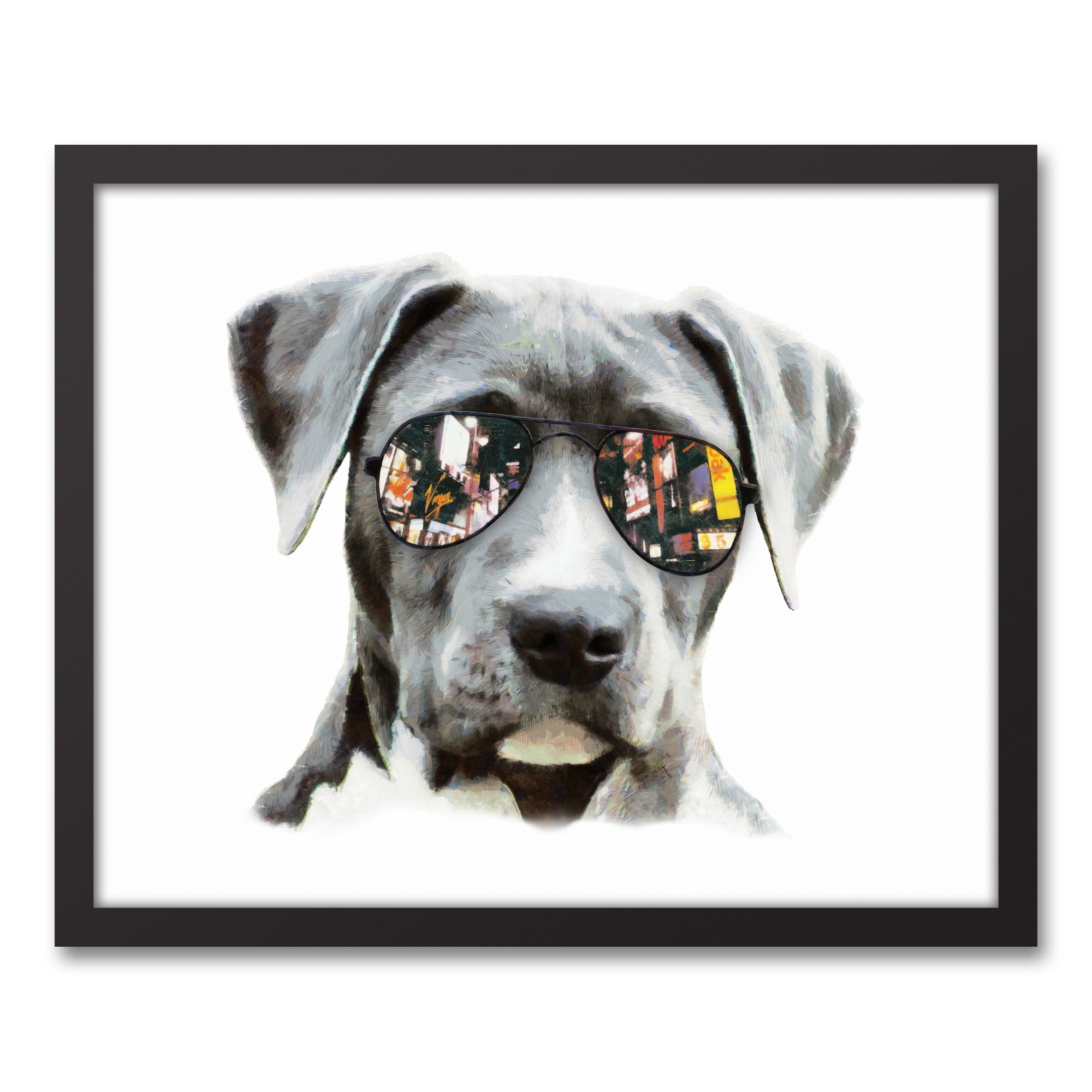 Cool Dog in Sunglasses 16x20 Black Framed Canvas