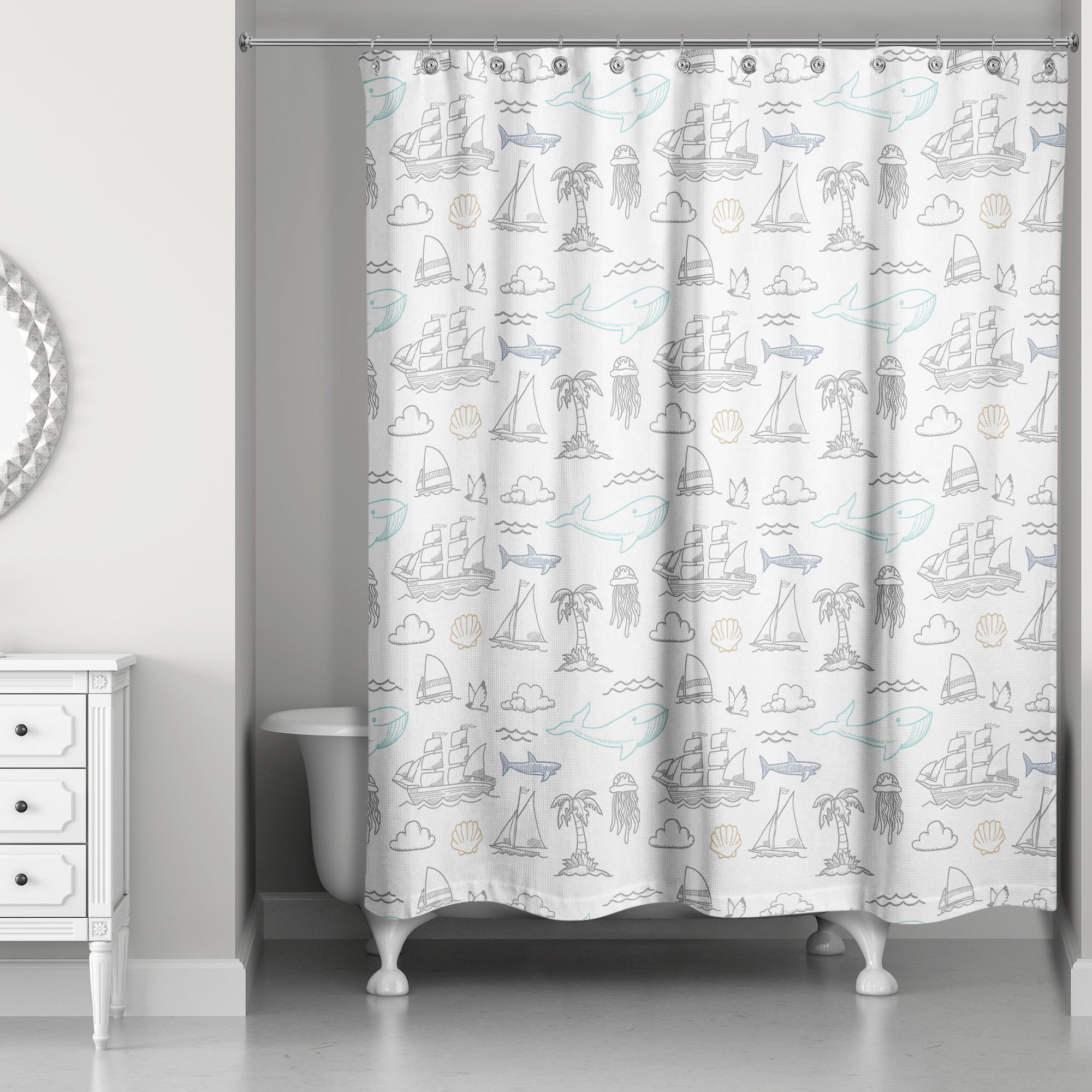 Colorful Sentiments of the Sea 71x74 Shower Curtain