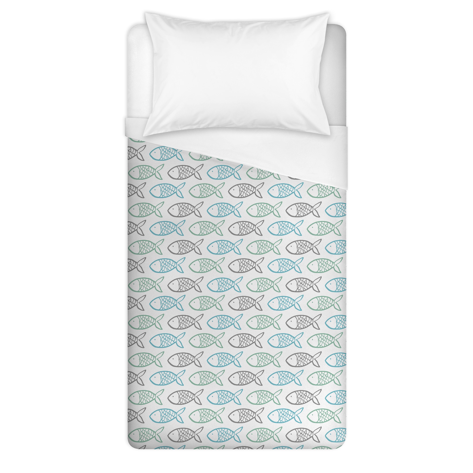 Blue Fish Sketch Pattern Twin Brushed Poly Duvet