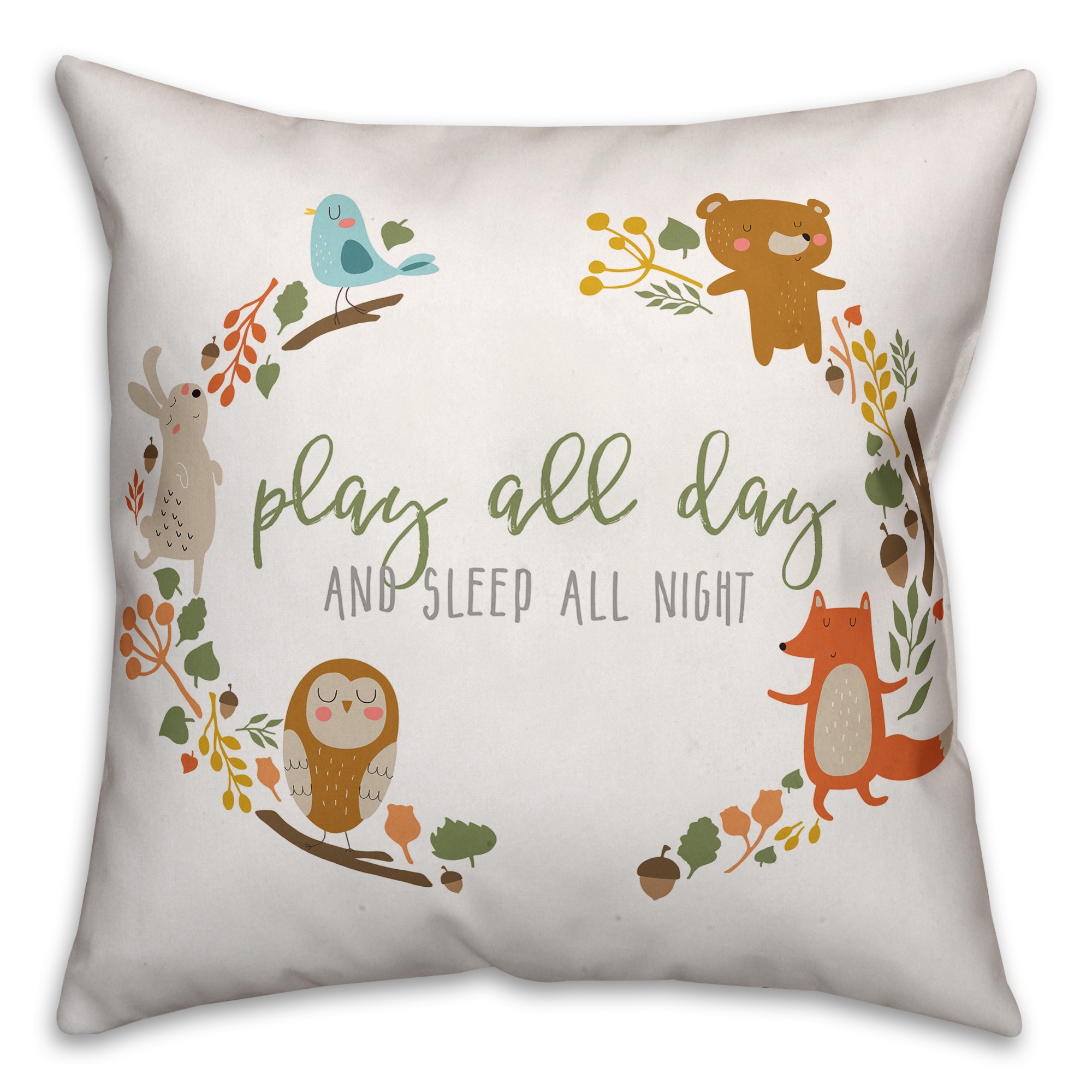 Play All Day And Sleep All Night Animal Pattern 16x16 Spun Poly Pillow