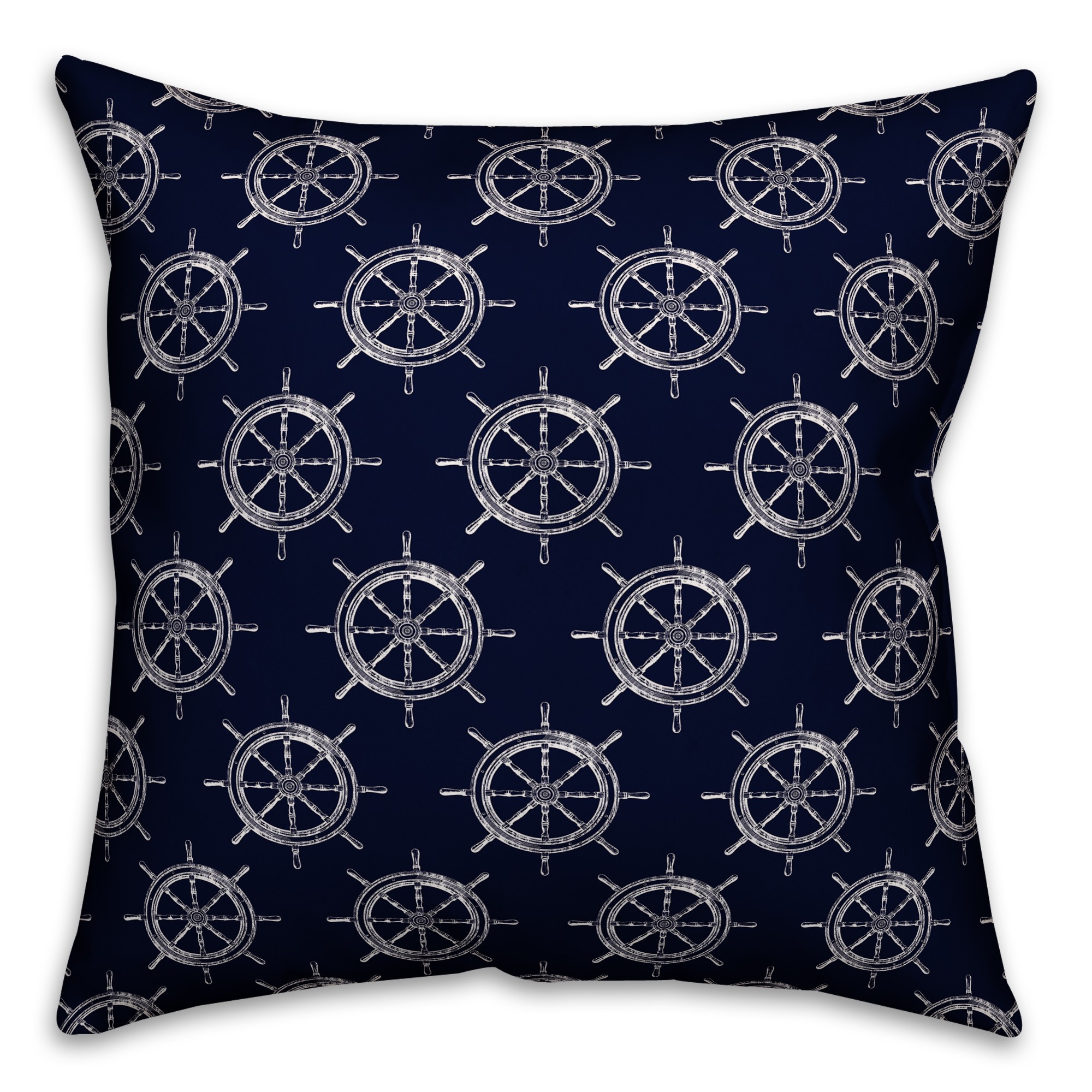 Blue Captain's Wheel Pattern 18x18 Spun Poly Pillow