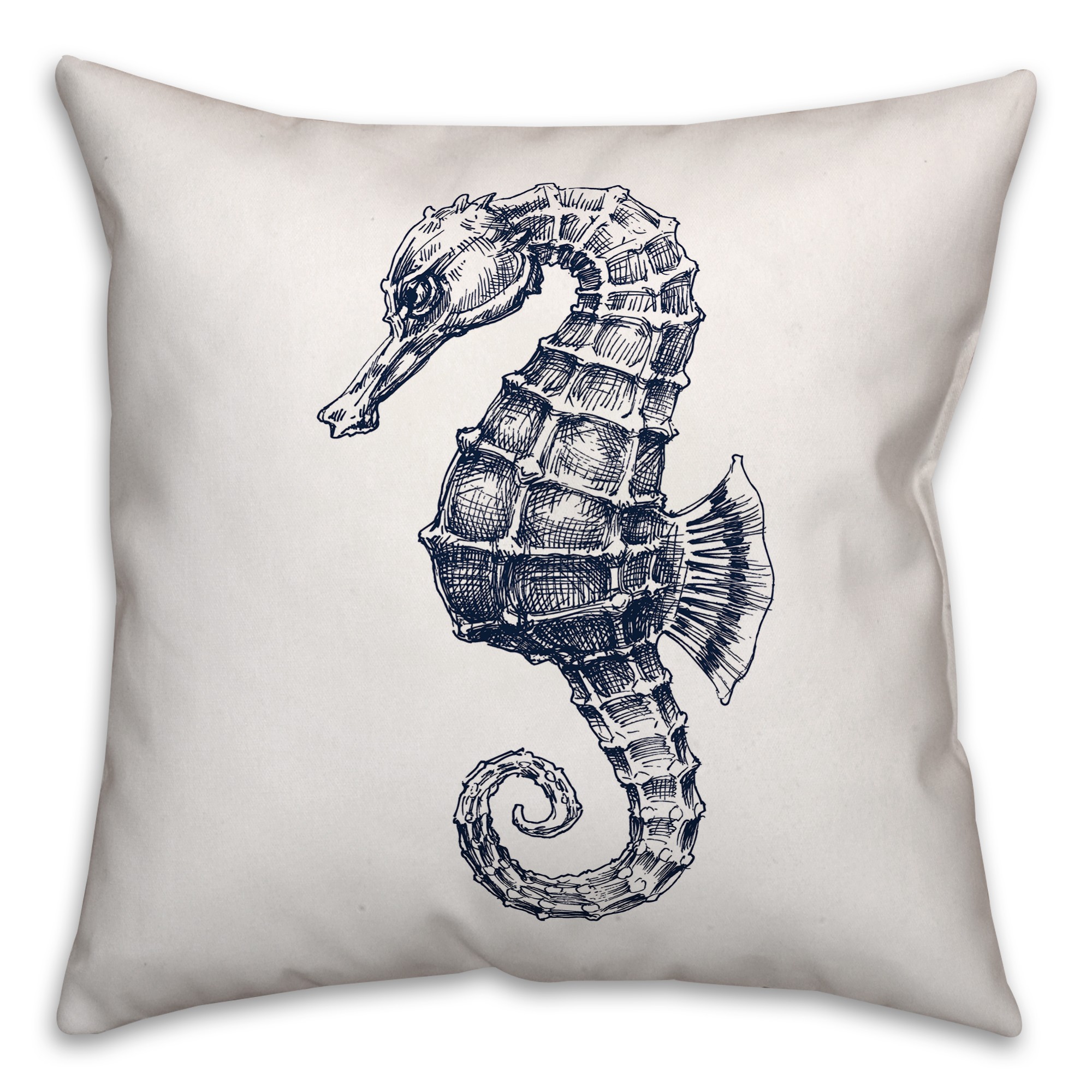 Navy Sketched Seahorse 18x18 Spun Poly Pillow