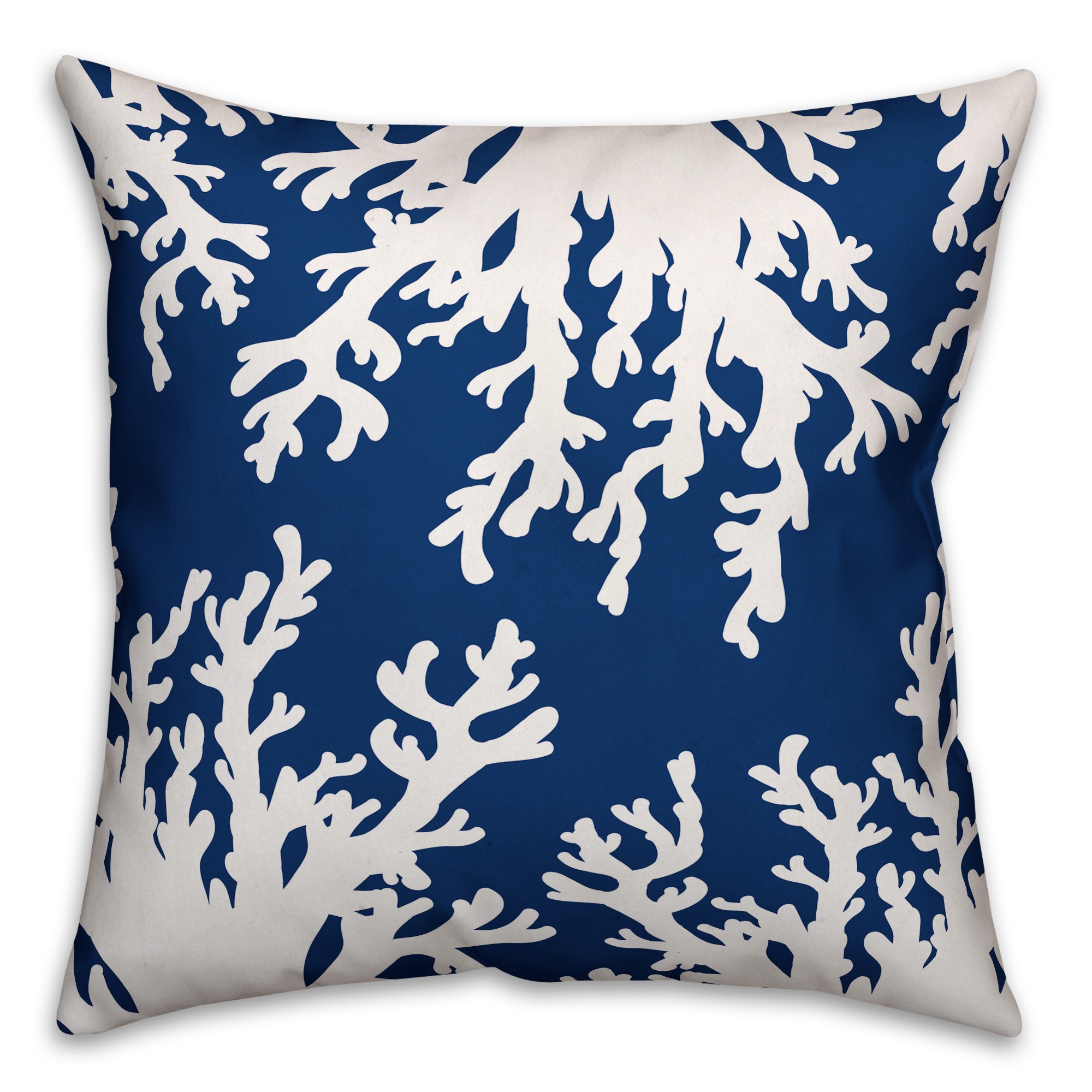 White Coral on Cobalt Blue 18x18 Spun Poly Pillow