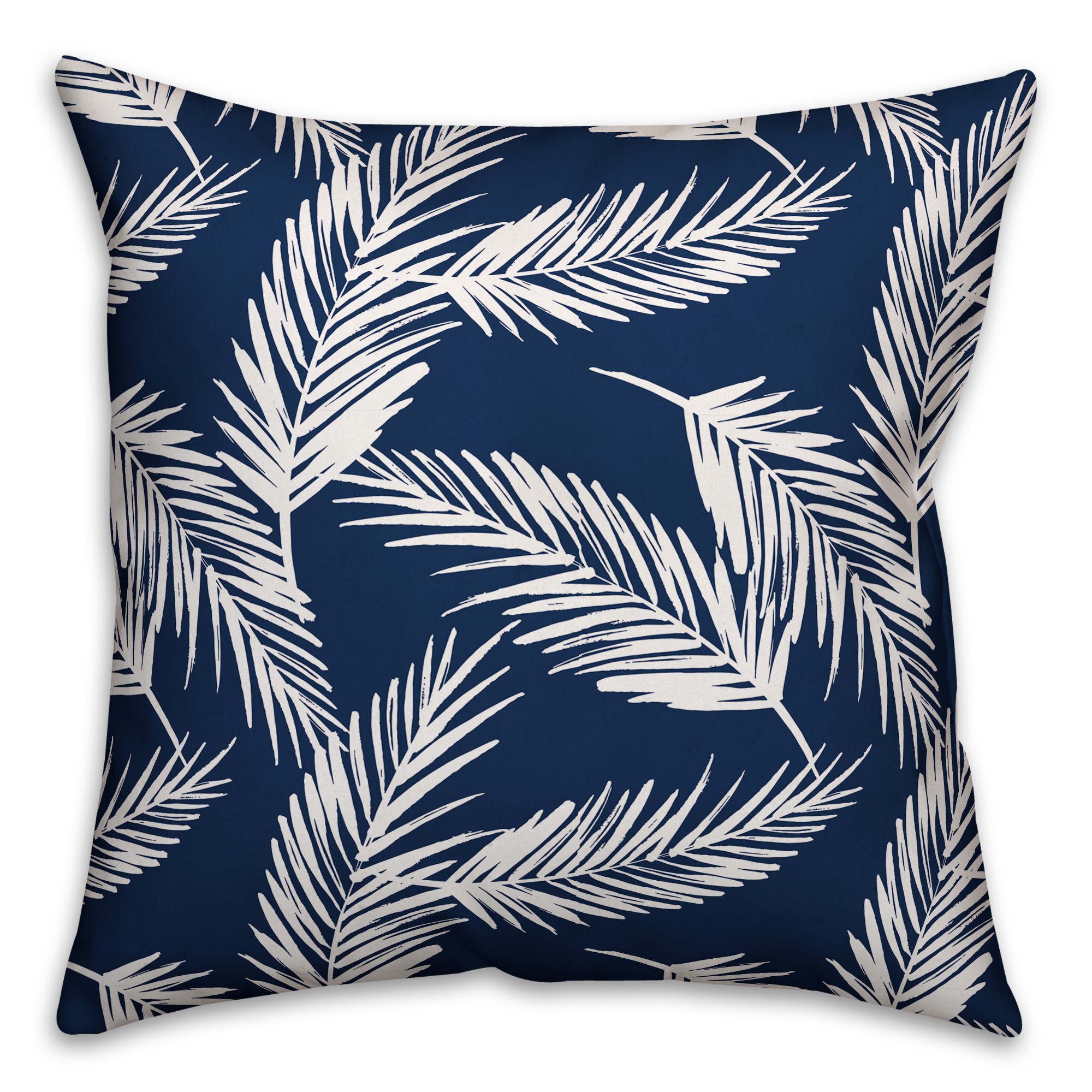 White Palms on Navy Blue 18x18 Spun Poly Pillow