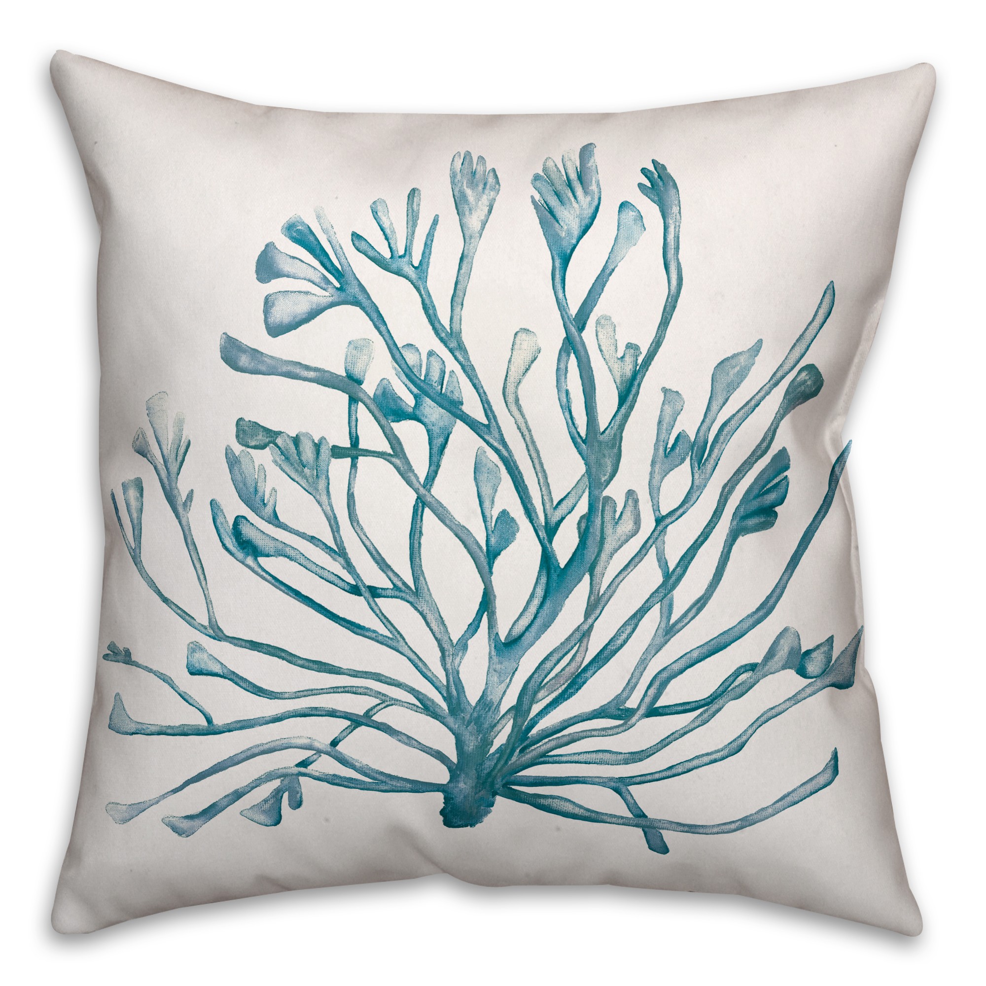 Teal Watercolor Sea Coral 18x18 Spun Poly Pillow