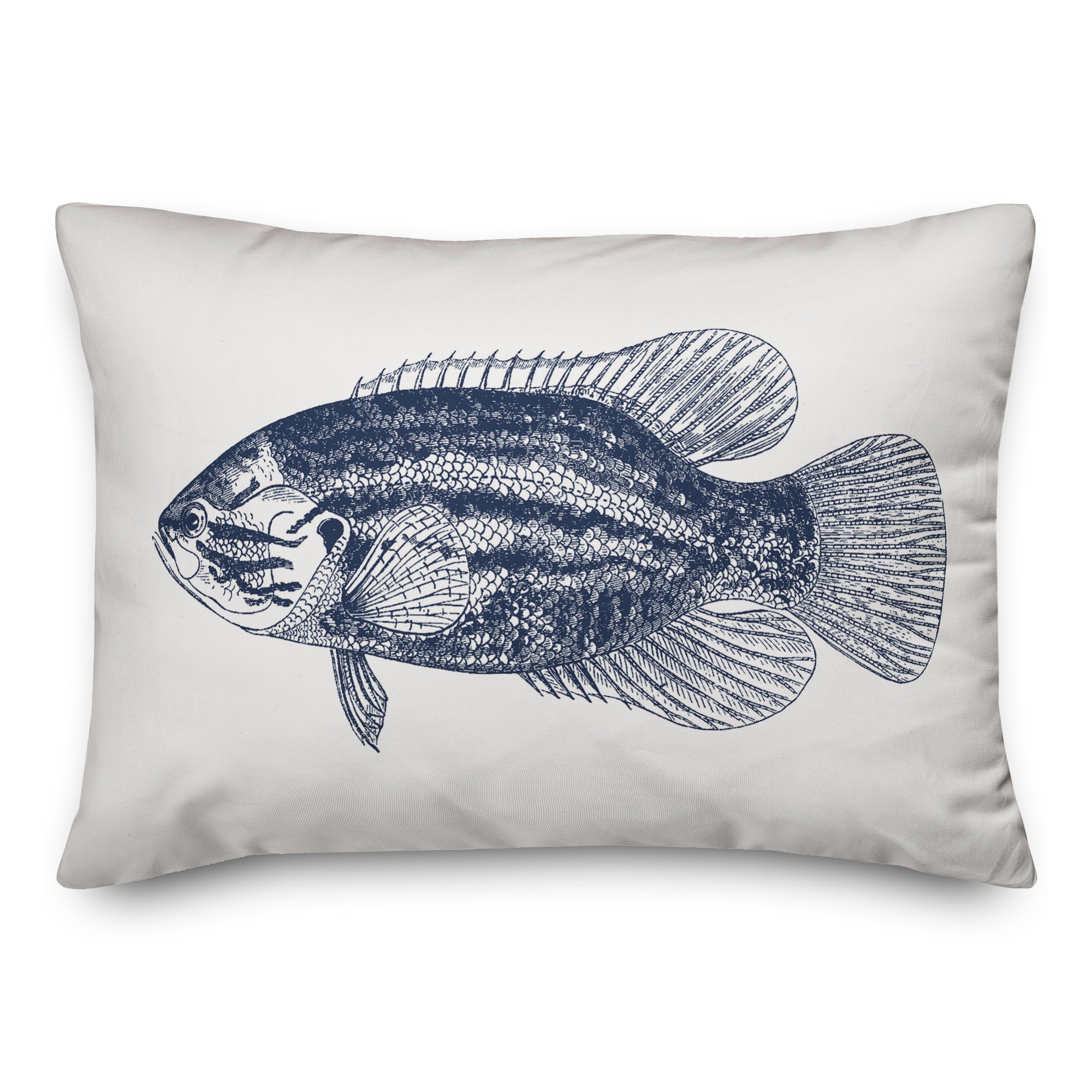 Navy Blue Sketched Fish 14x20 Spun Poly Pillow