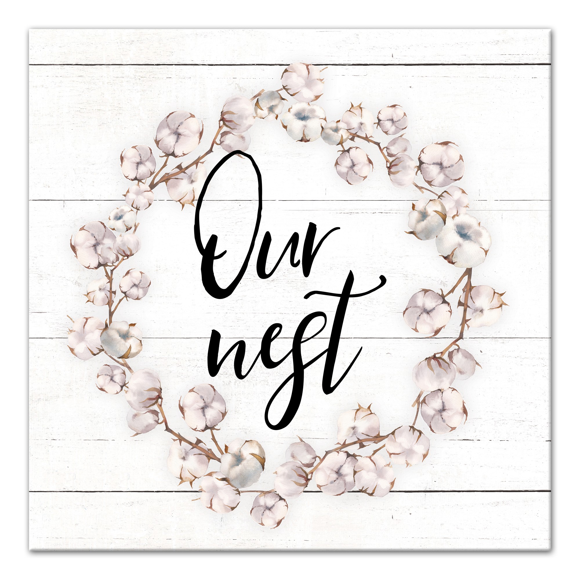 Our Nest Cotton Wreath 24x24 Canvas Wall Art